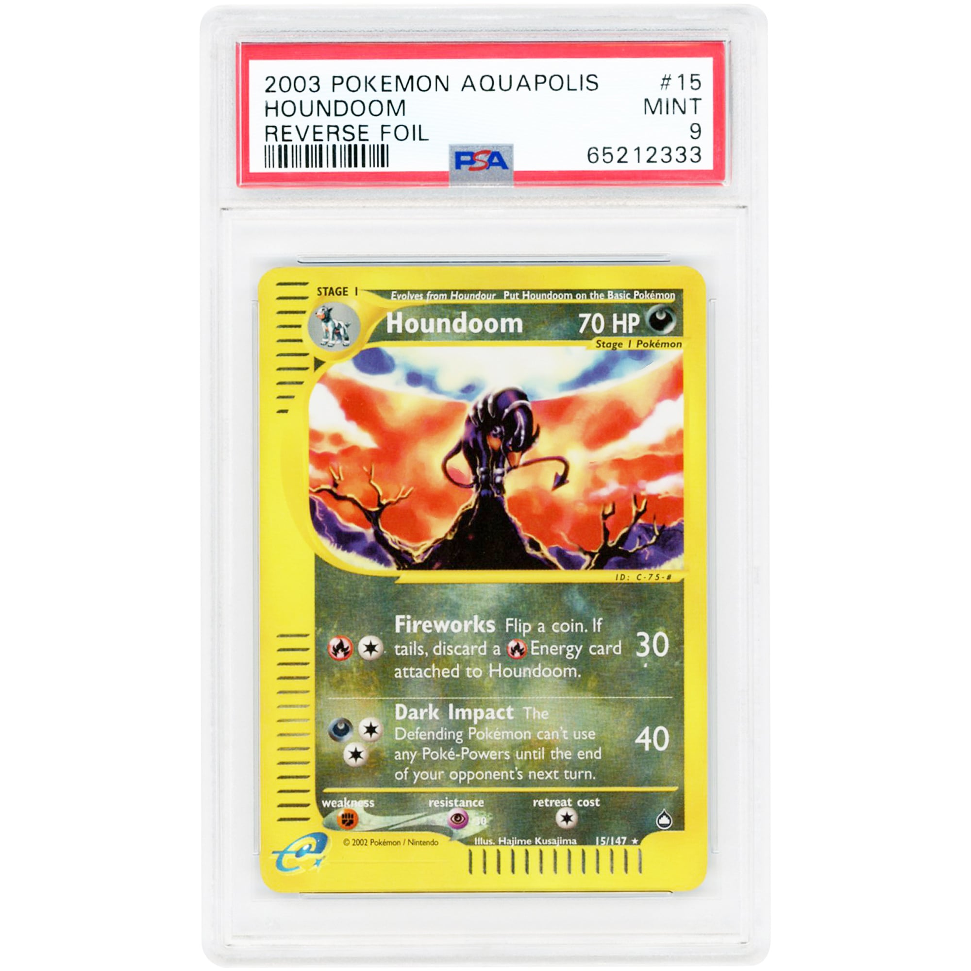 Houndoom 2003 Pokemon Aquapolis Reverse Foil Rare #15 PSA Authenticated 9 Card