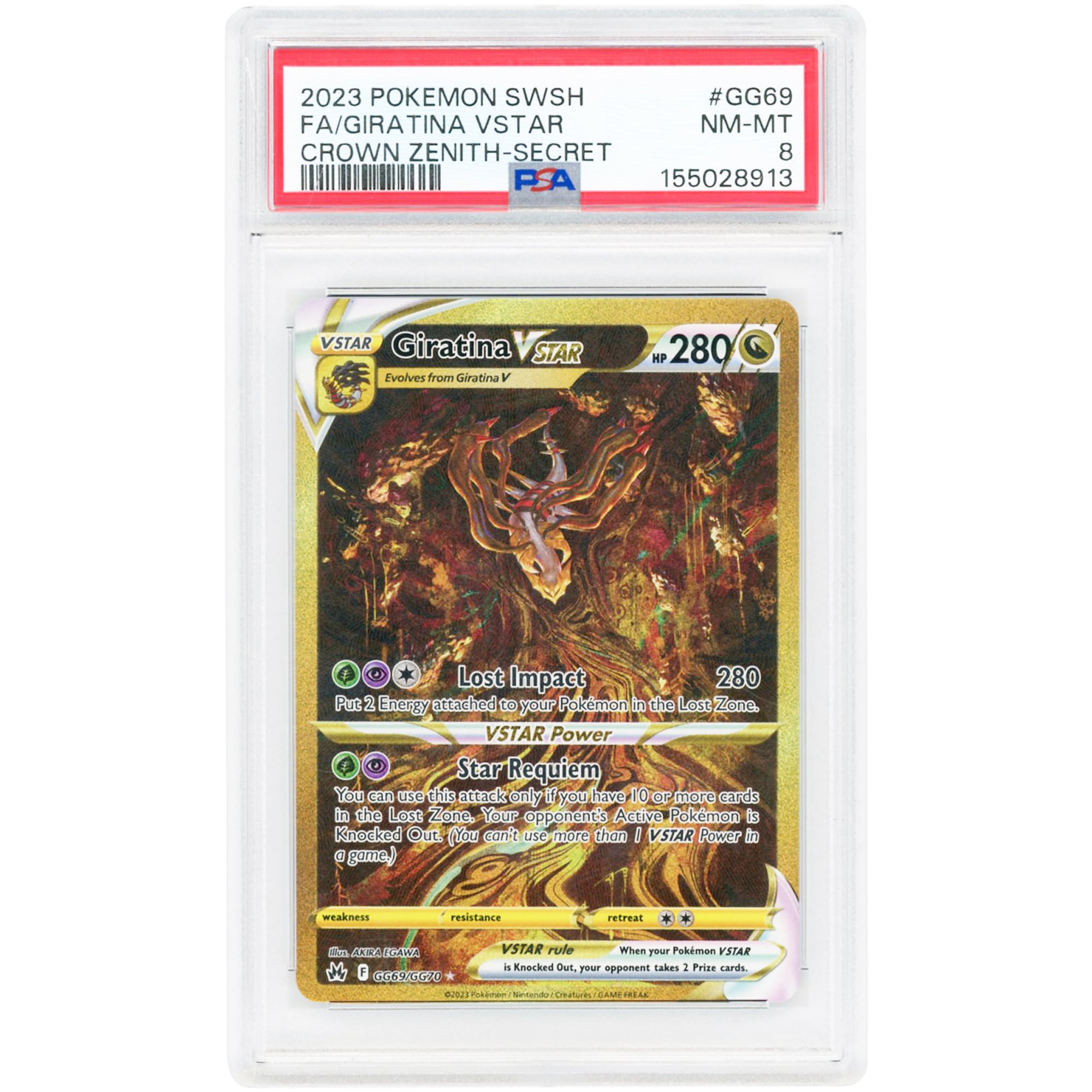 Giratina VSTAR 2023 Pokemon Crown Zenith Galarian Gallery Secret Rare #GG69 PSA Authenticated 8 Card