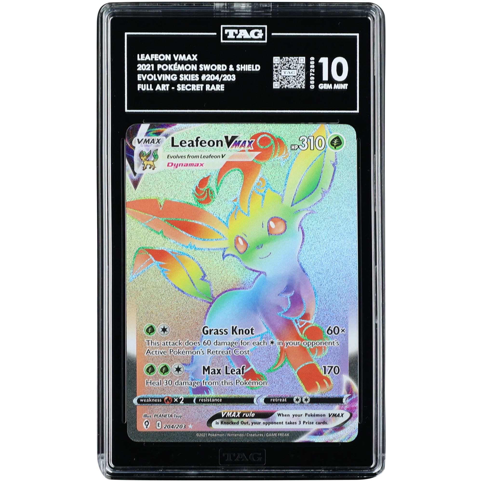 Leafeon VMAX 2021 Pokemon Evolving Skies Secret Rare #204 TAG Authenticated 10 Card