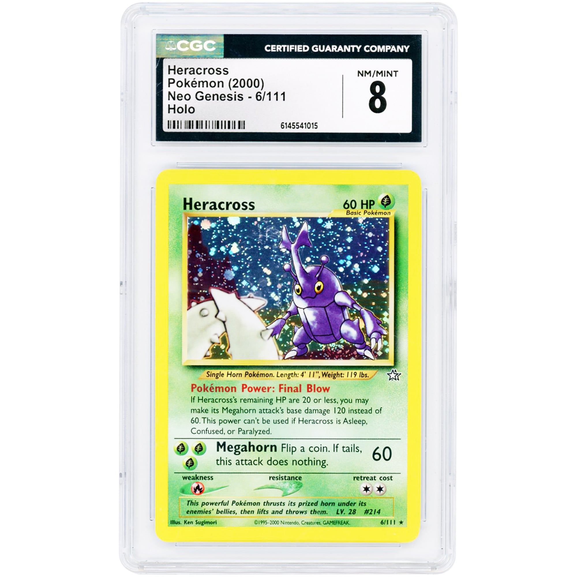 Heracross 2000 Pokemon Neo Genesis Holo Rare #6 CGC Authenticated 8 Card