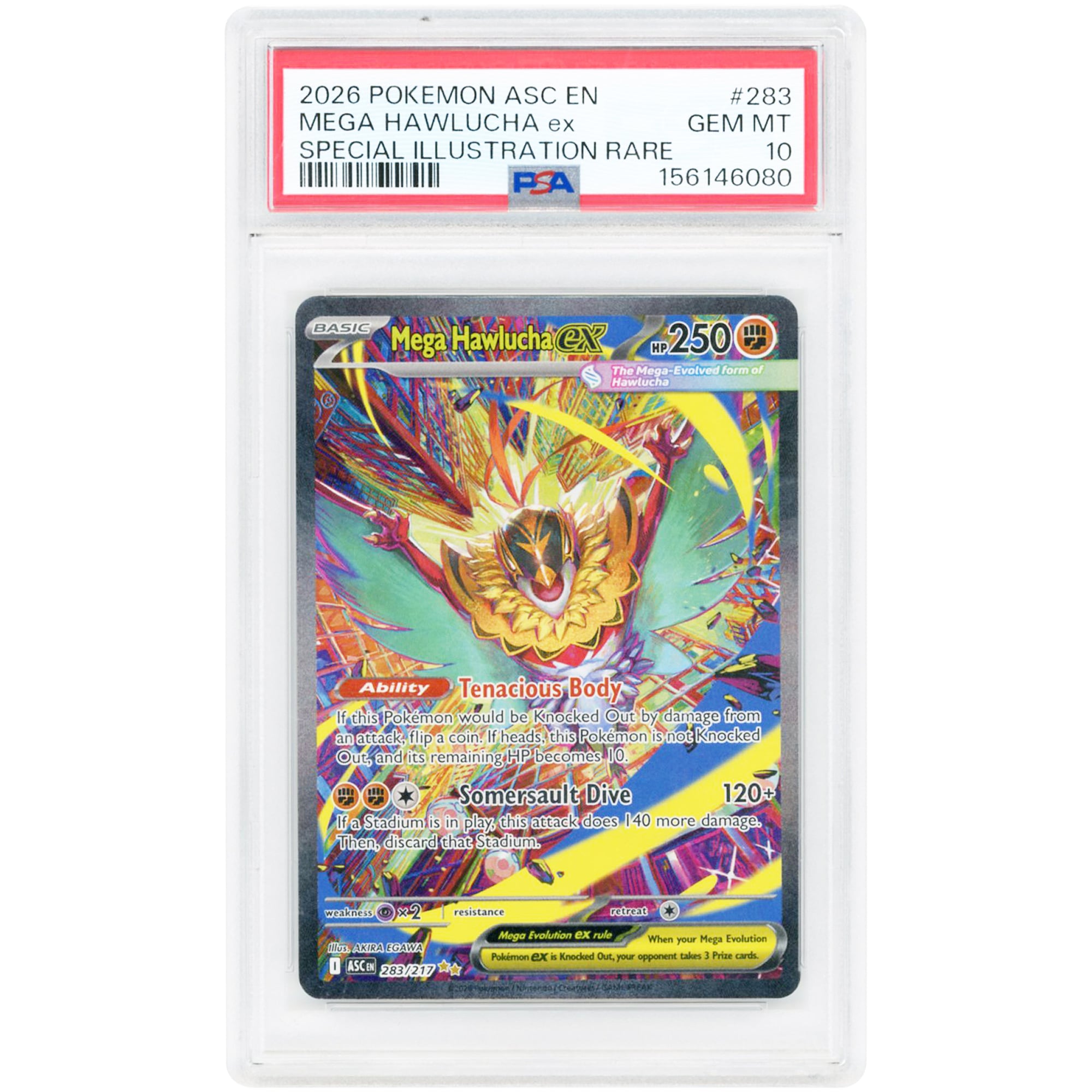 Mega Hawlucha ex 2026 Pokemon Ascended Heroes Special Illustration Rare #283 PSA Authenticated 10 Card