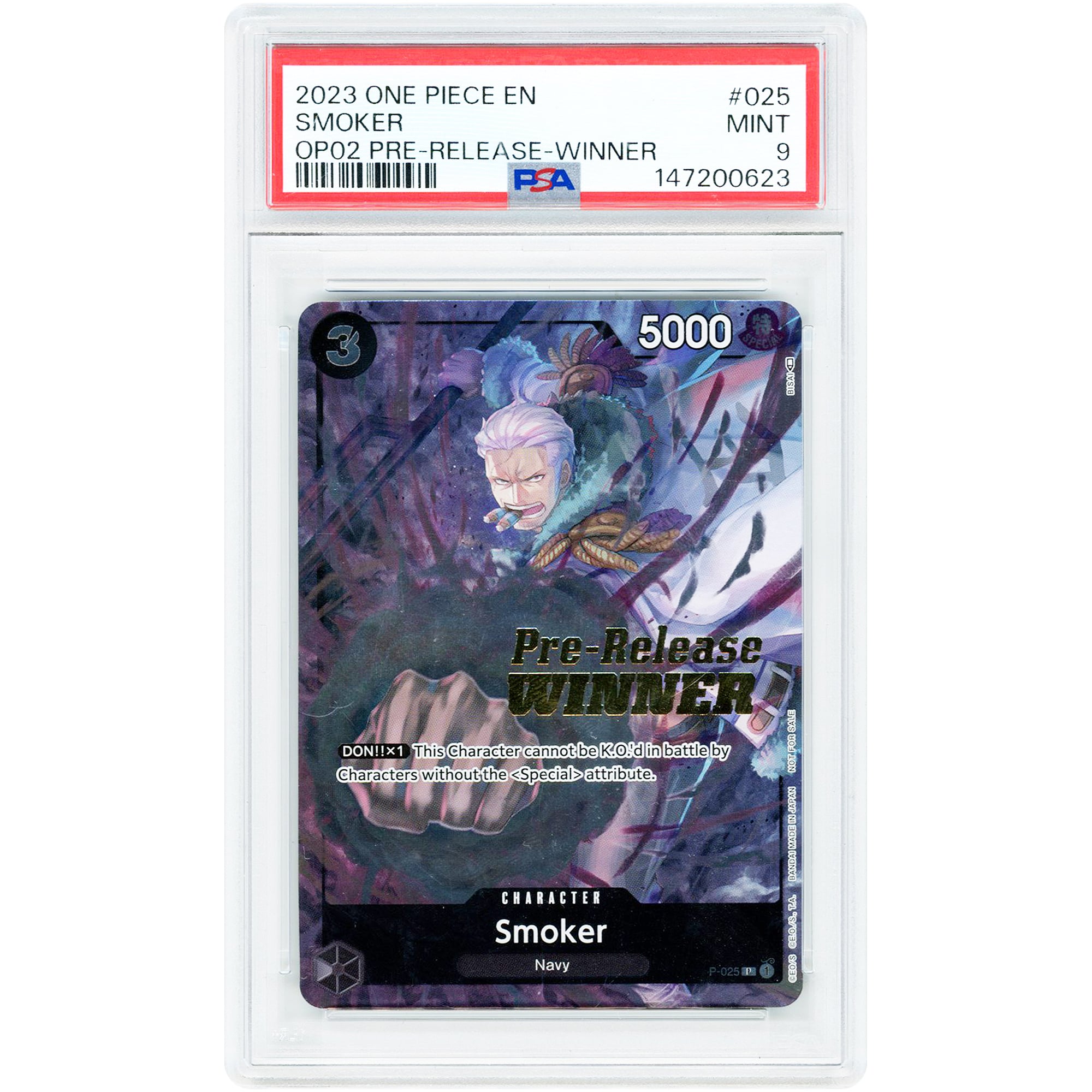 Smoker 2023 One Piece Pre-Release Winner Promo #P-025 PSA Authenticated 9 Card