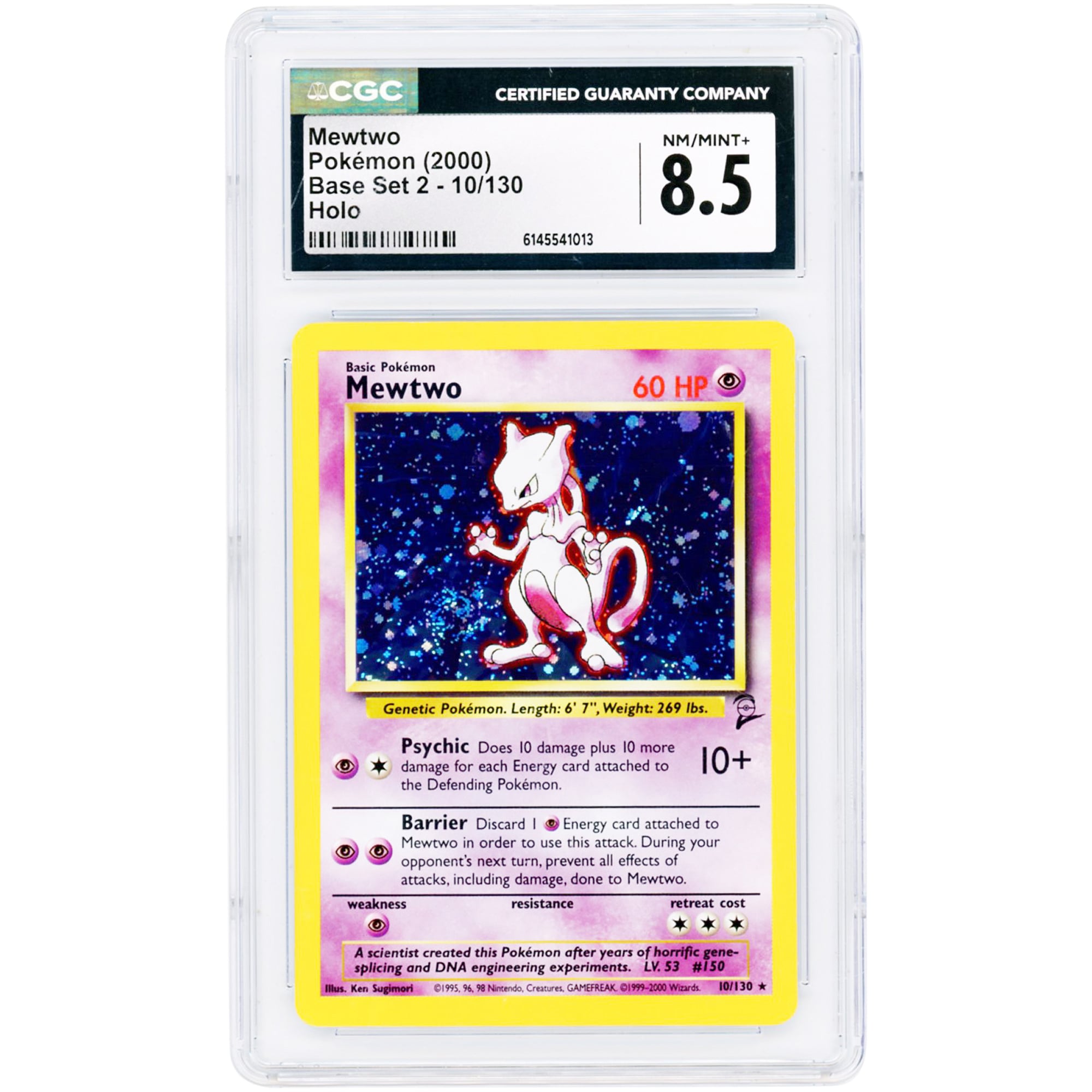 Mewtwo 2000 Pokemon Base Set 2 Holo Rare #10 CGC Authenticated 8.5 Card