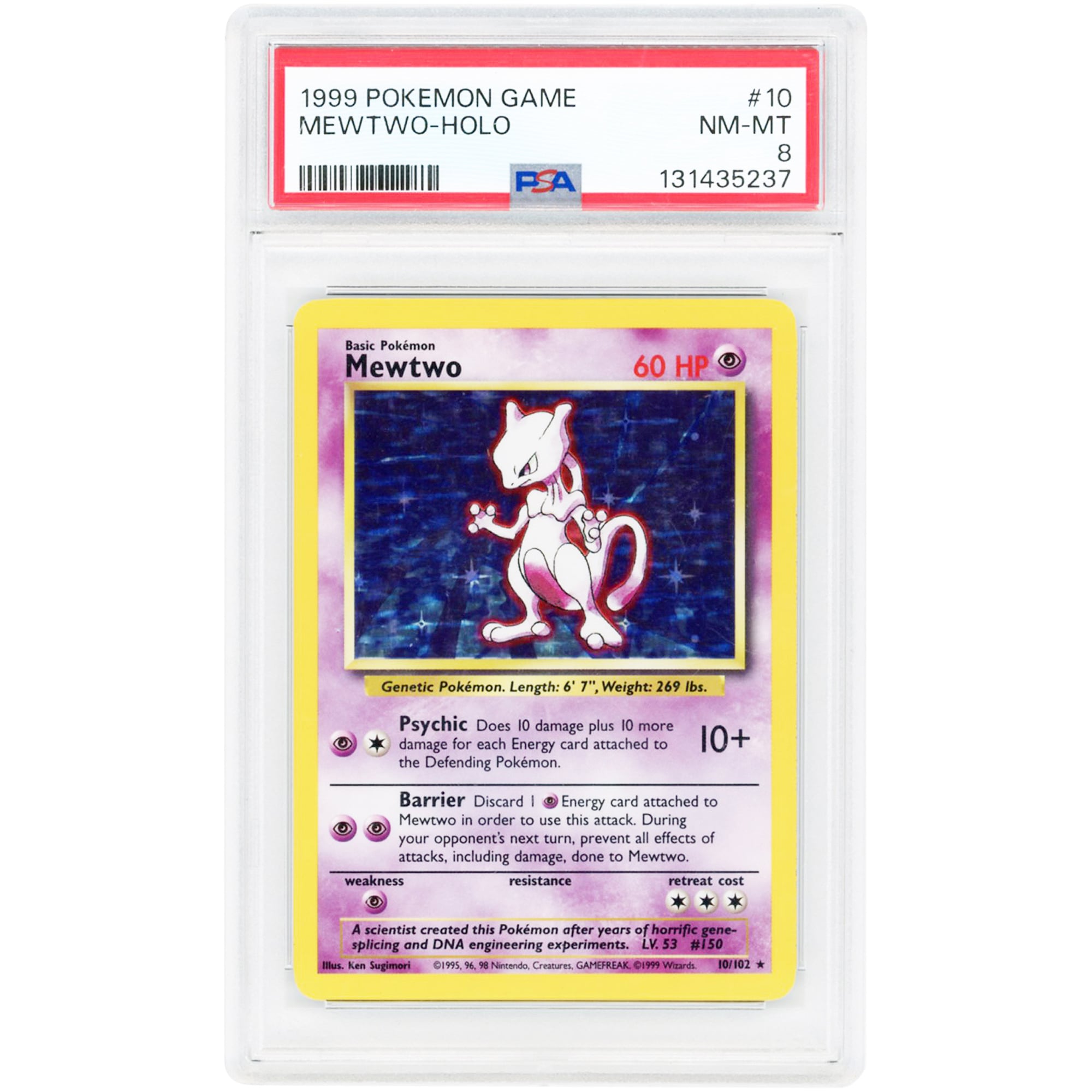 Mewtwo 1999 Pokemon Base Set Holo Rare #10 PSA Authenticated 8 Card