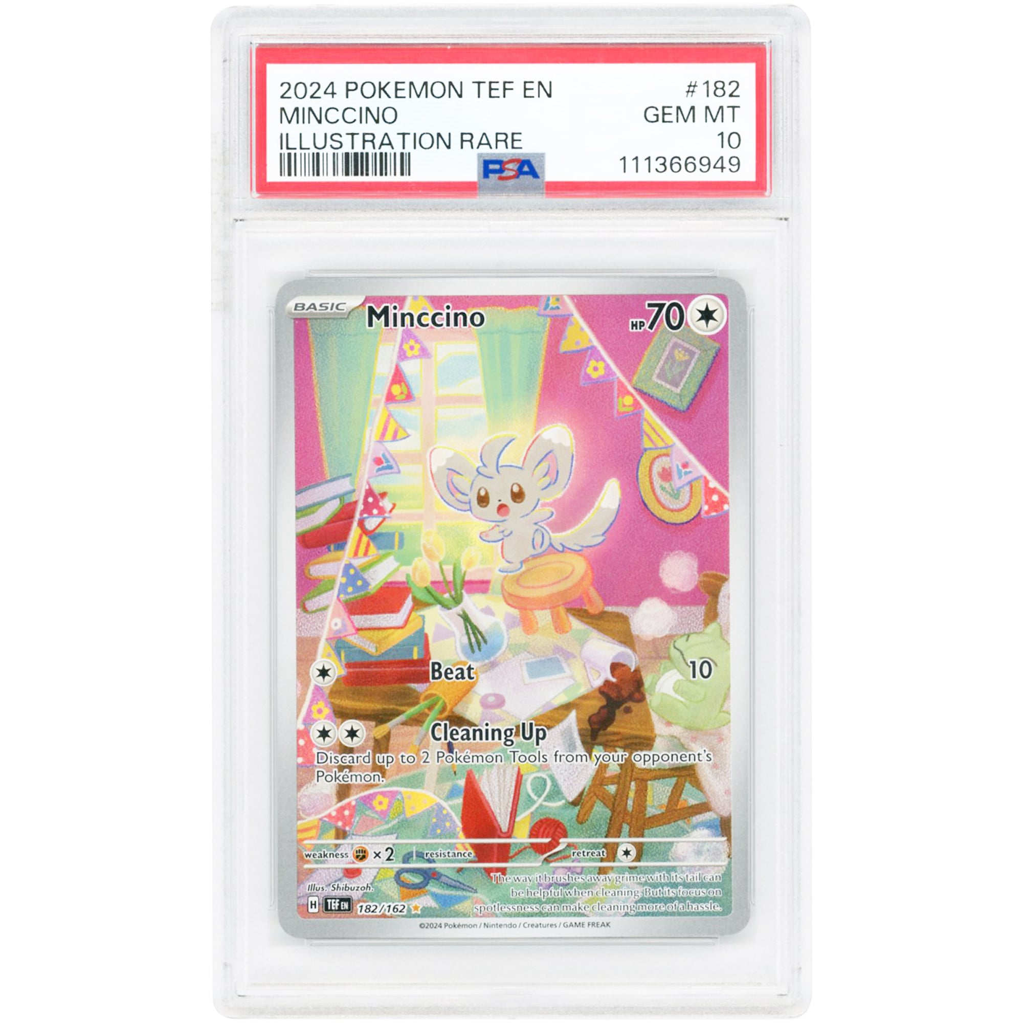 Minccino 2024 Pokemon Temporal Forces Illustration Rare #182 PSA Authenticated 10 Card