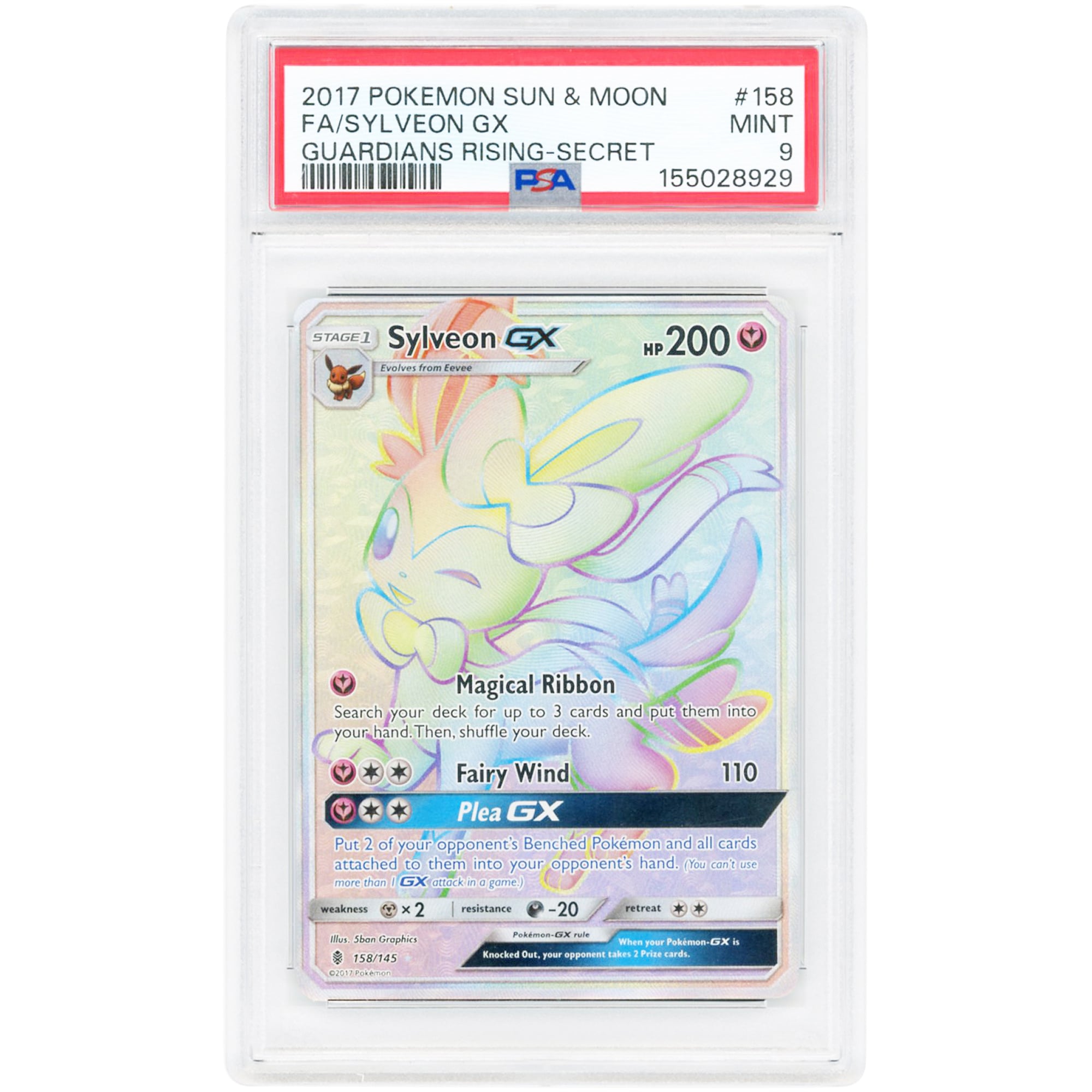Sylveon GX 2017 Pokemon Guardians Rising Secret Rare #158 PSA Authenticated 9 Card
