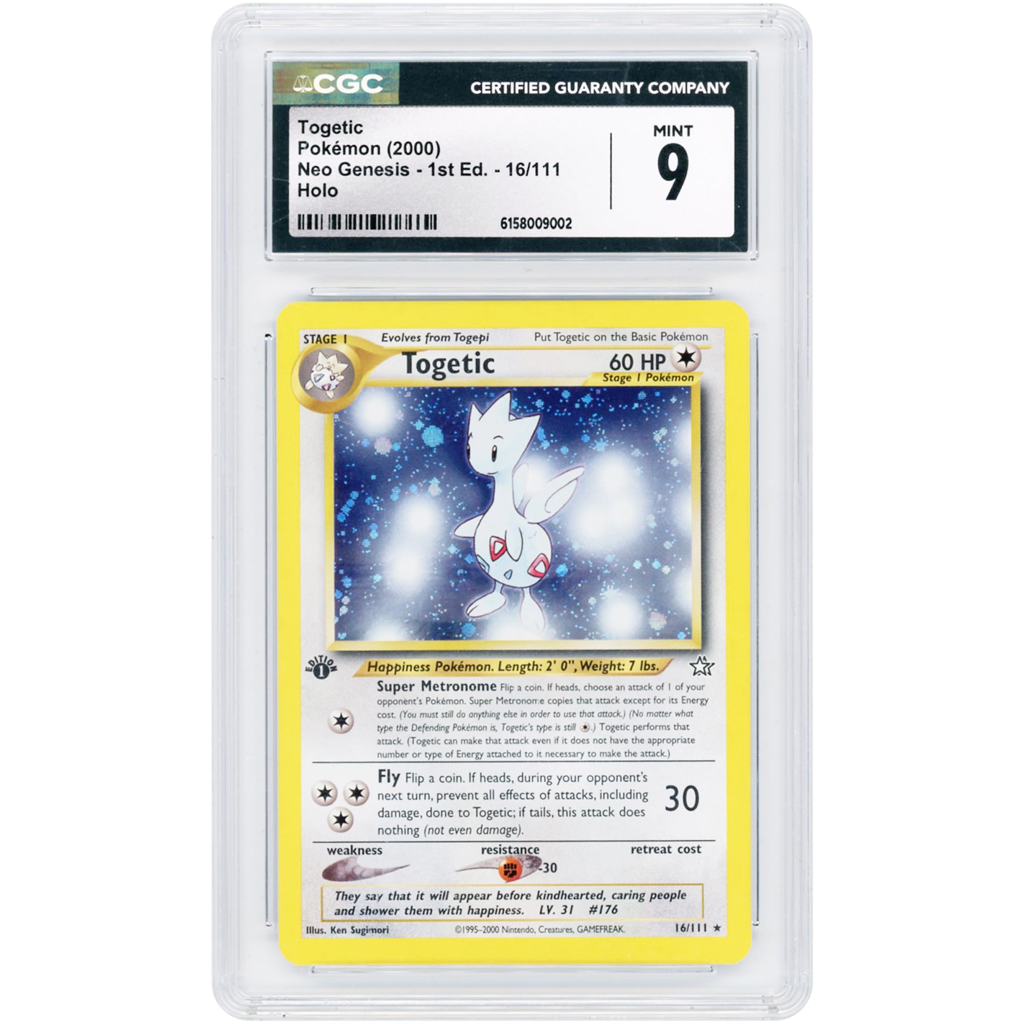 Togetic 2000 Pokemon Neo Genesis 1st Edition Holo Rare #16 CGC Authenticated 9 Card