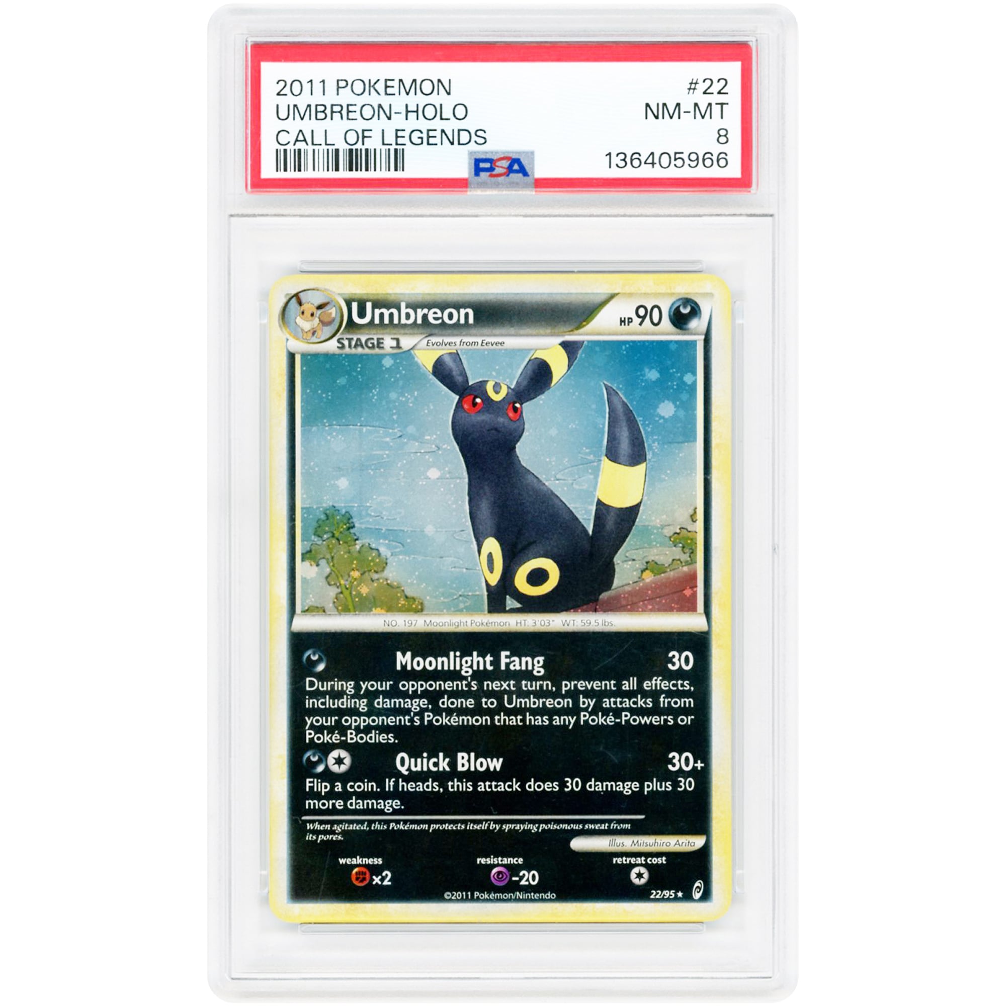 Umbreon 2011 Pokemon Call of Legends Holo Rare #22 PSA Authenticated 8 Card