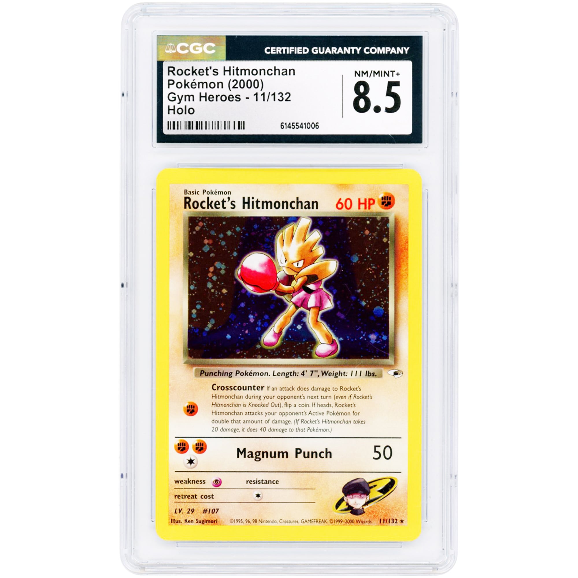 Rocket's Hitmonchan 2000 Pokemon Gym Heroes Holo Rare #11 CGC Authenticated 8.5 Card