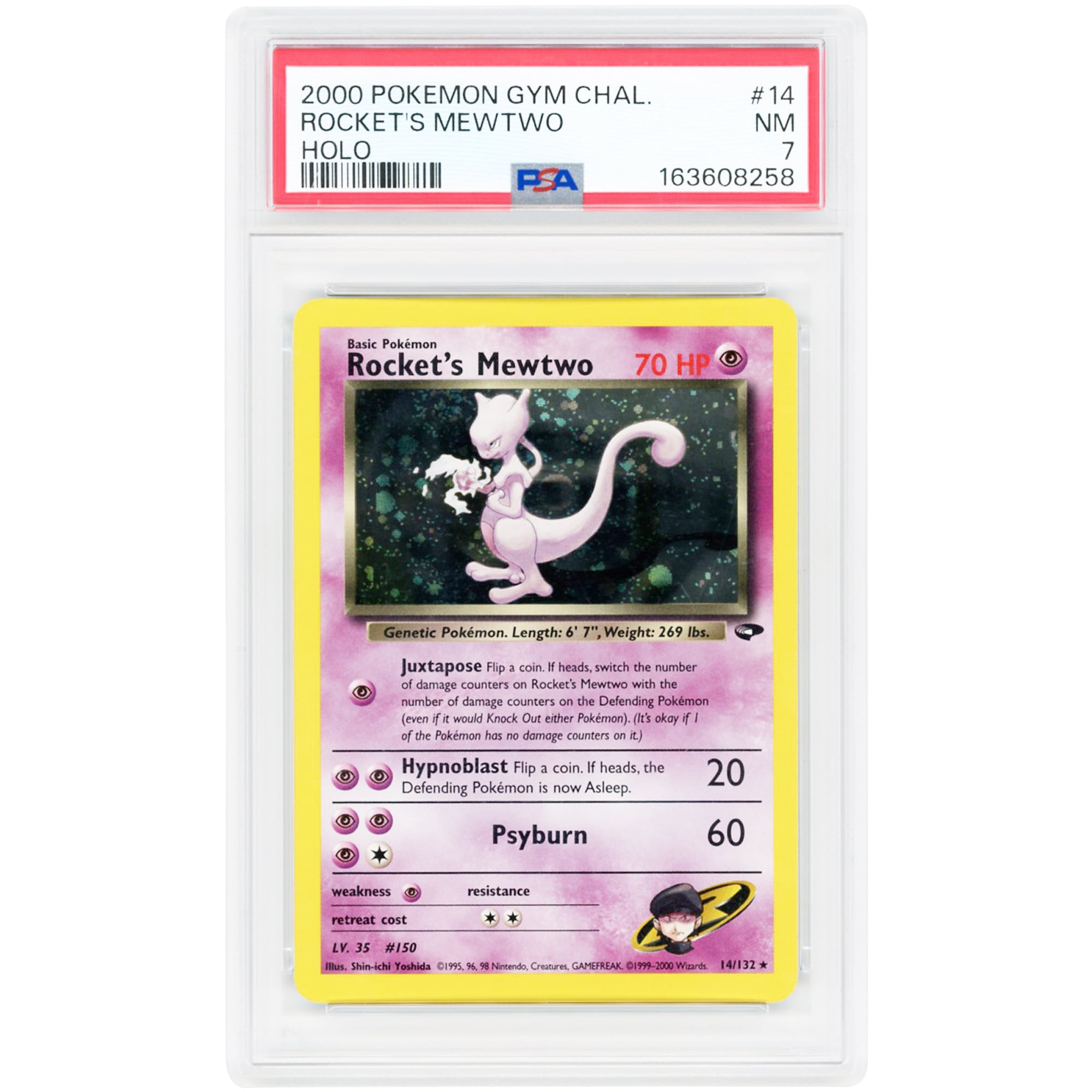 Rocket's Mewtwo 2000 Pokemon Gym Challenge Holo Rare #14 PSA Authenticated 7 Card