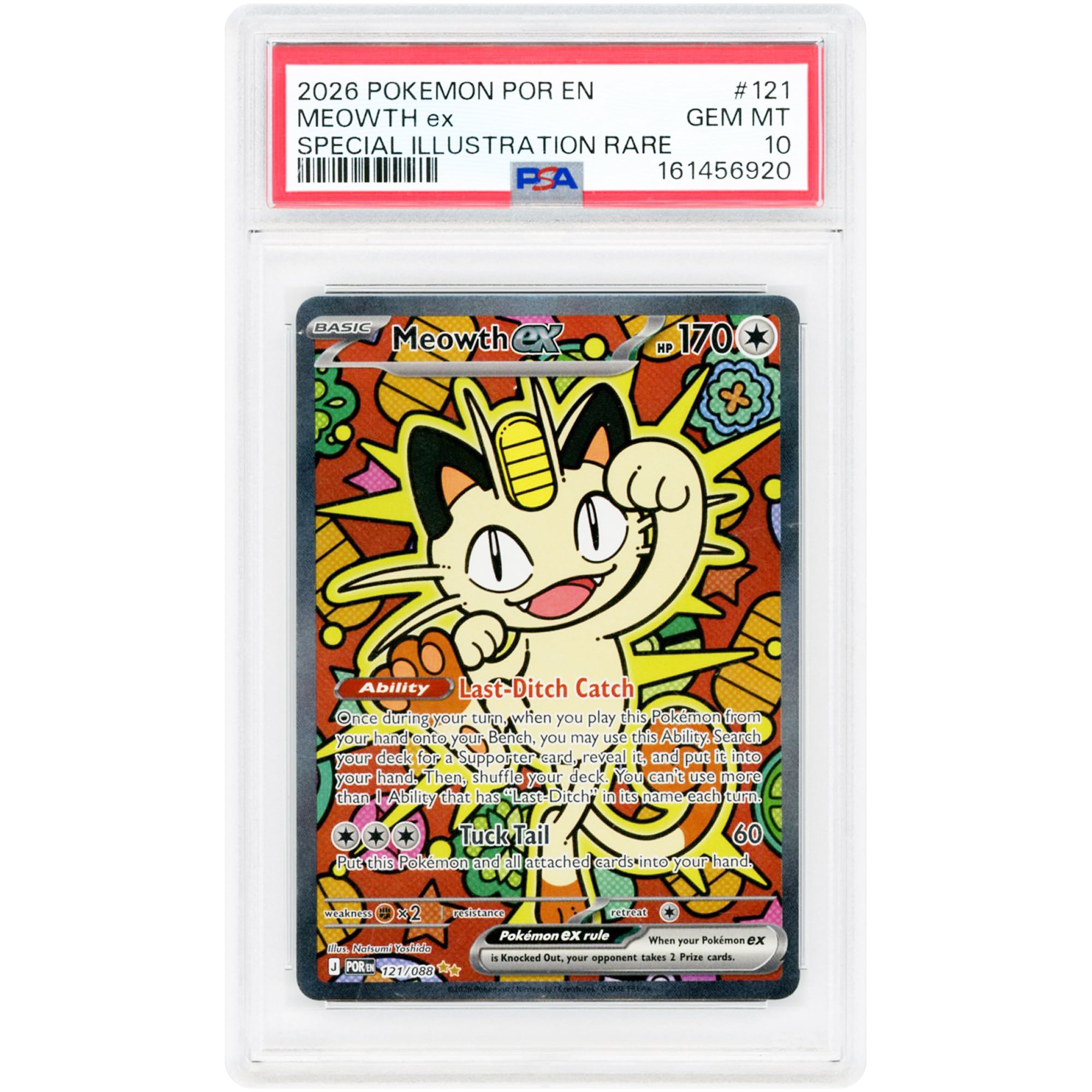 Meowth ex 2026 Pokemon Perfect Order Special Illustration Rare #121 PSA Authenticated 10 Card