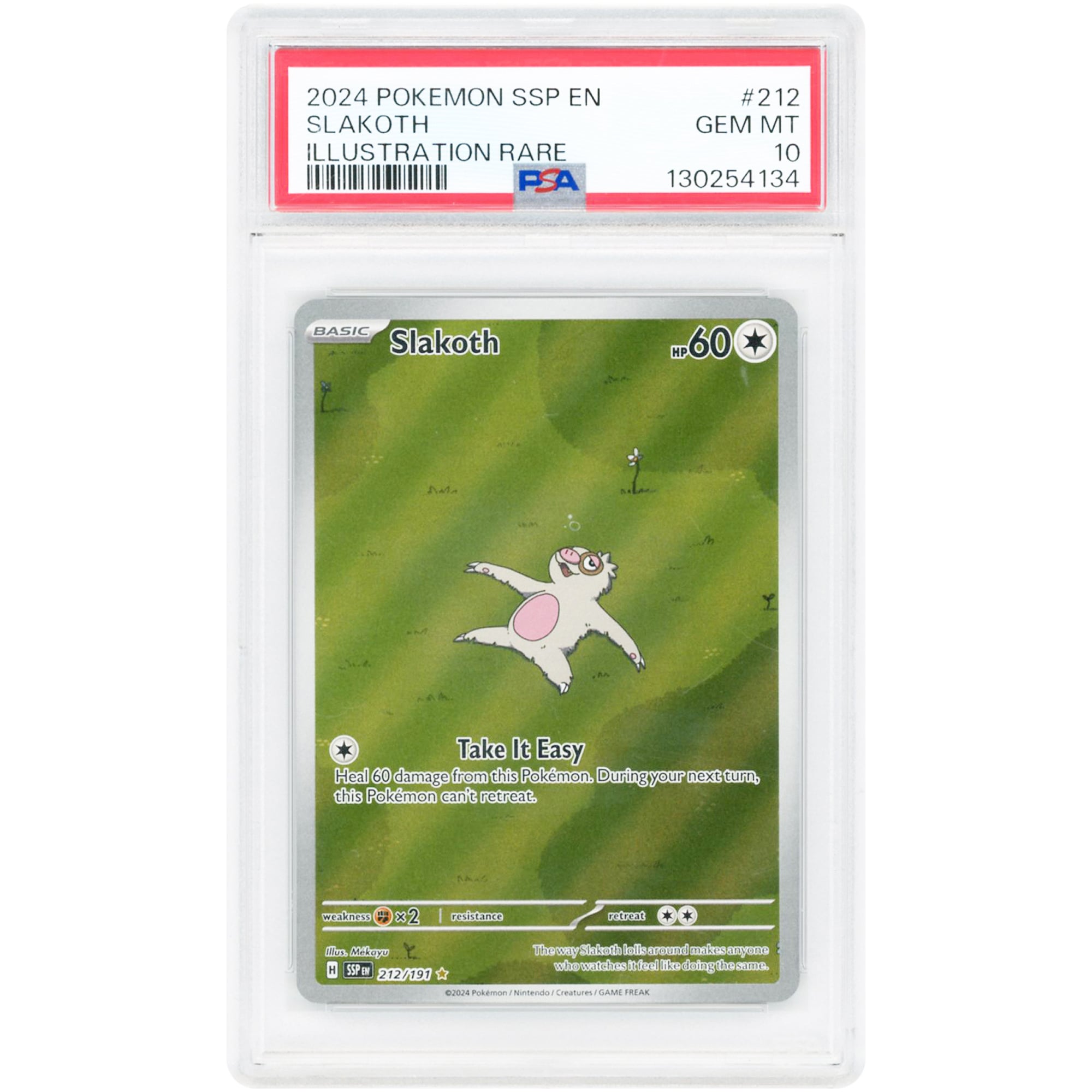 Slakoth 2024 Pokemon Surging Sparks Illustration Rare #212 PSA Authenticated 10 Card