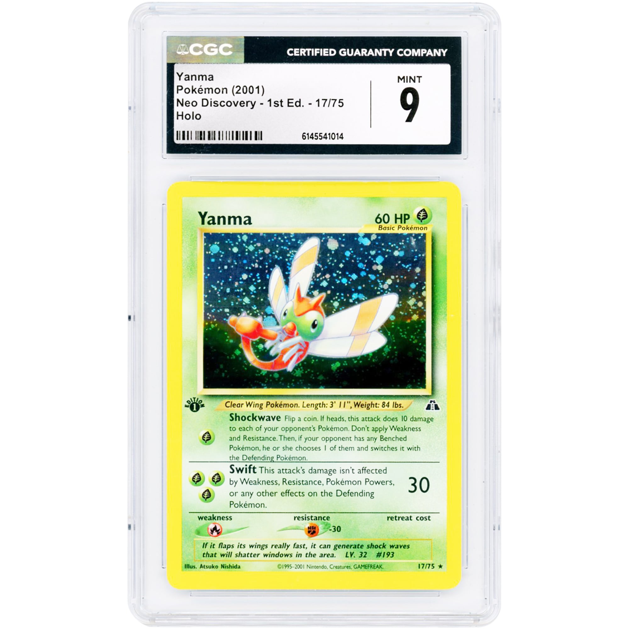 Yanma 2001 Pokemon Neo Discovery 1st Edition Holo Rare #17 CGC Authenticated 9 Card