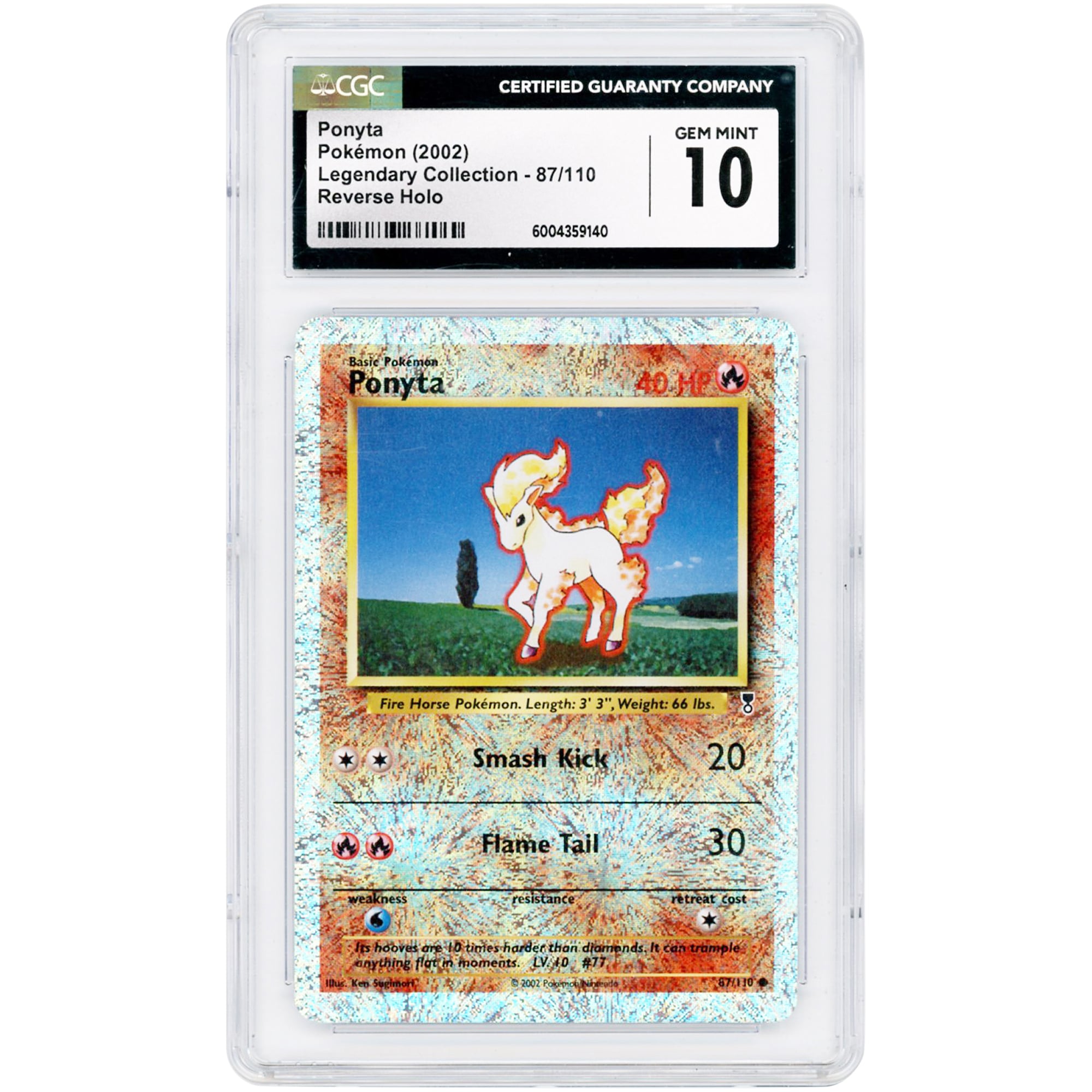 Ponyta 2002 Pokemon Legendary Collection Reverse Holo #87 CGC Authenticated 10 Card