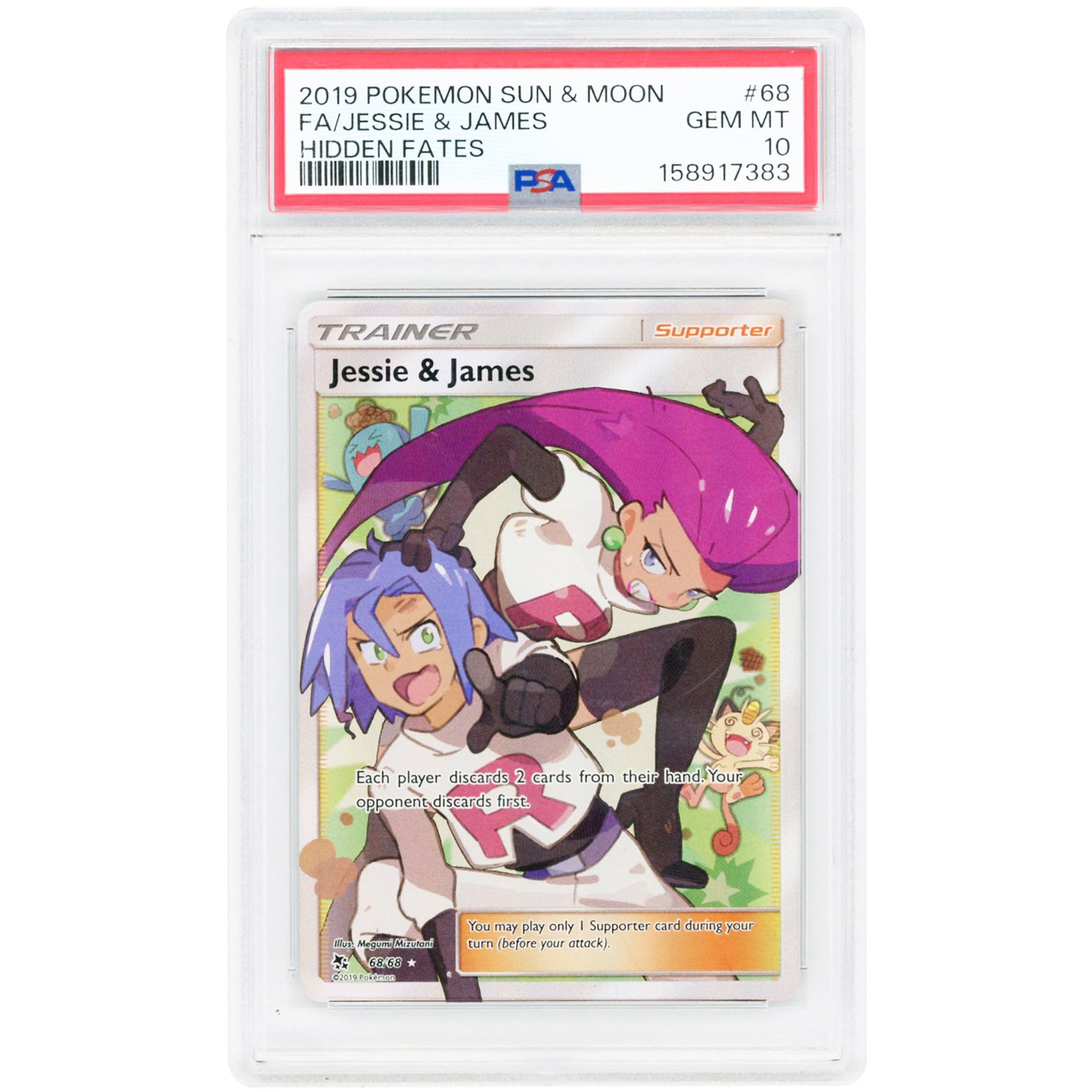 Jessie & James 2019 Pokemon Hidden Fates Ultra Rare #68 PSA Authenticated 10 Card