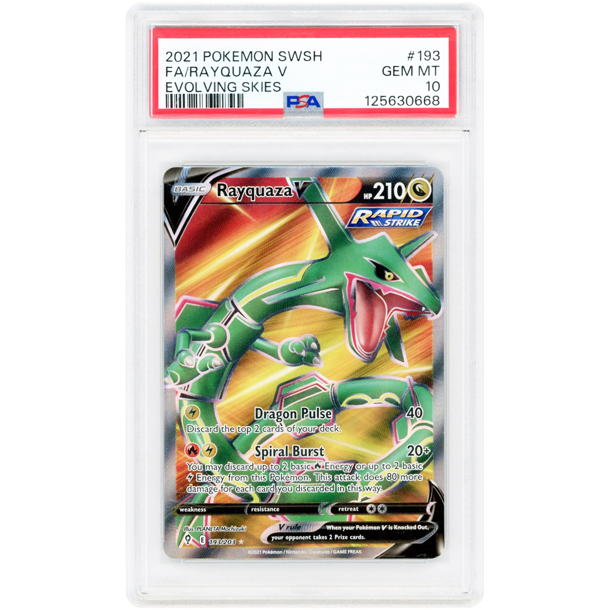 Rayquaza V 2021 Pokemon Evolving Skies Ultra Rare #193 PSA Authenticated 10 Card