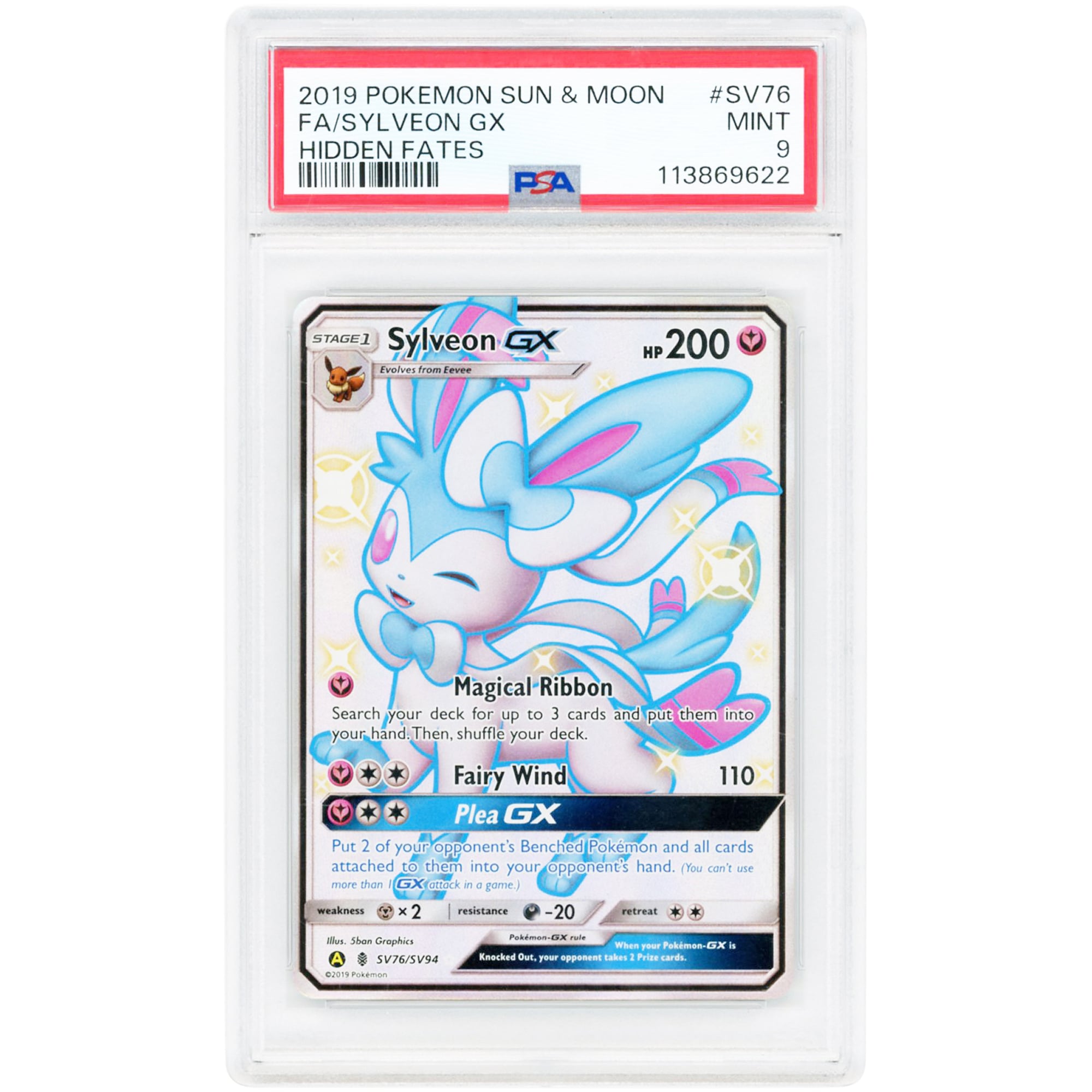 Sylveon GX 2019 Pokemon Hidden Fates Shiny Holo Rare #SV76 PSA Authenticated 9 Card