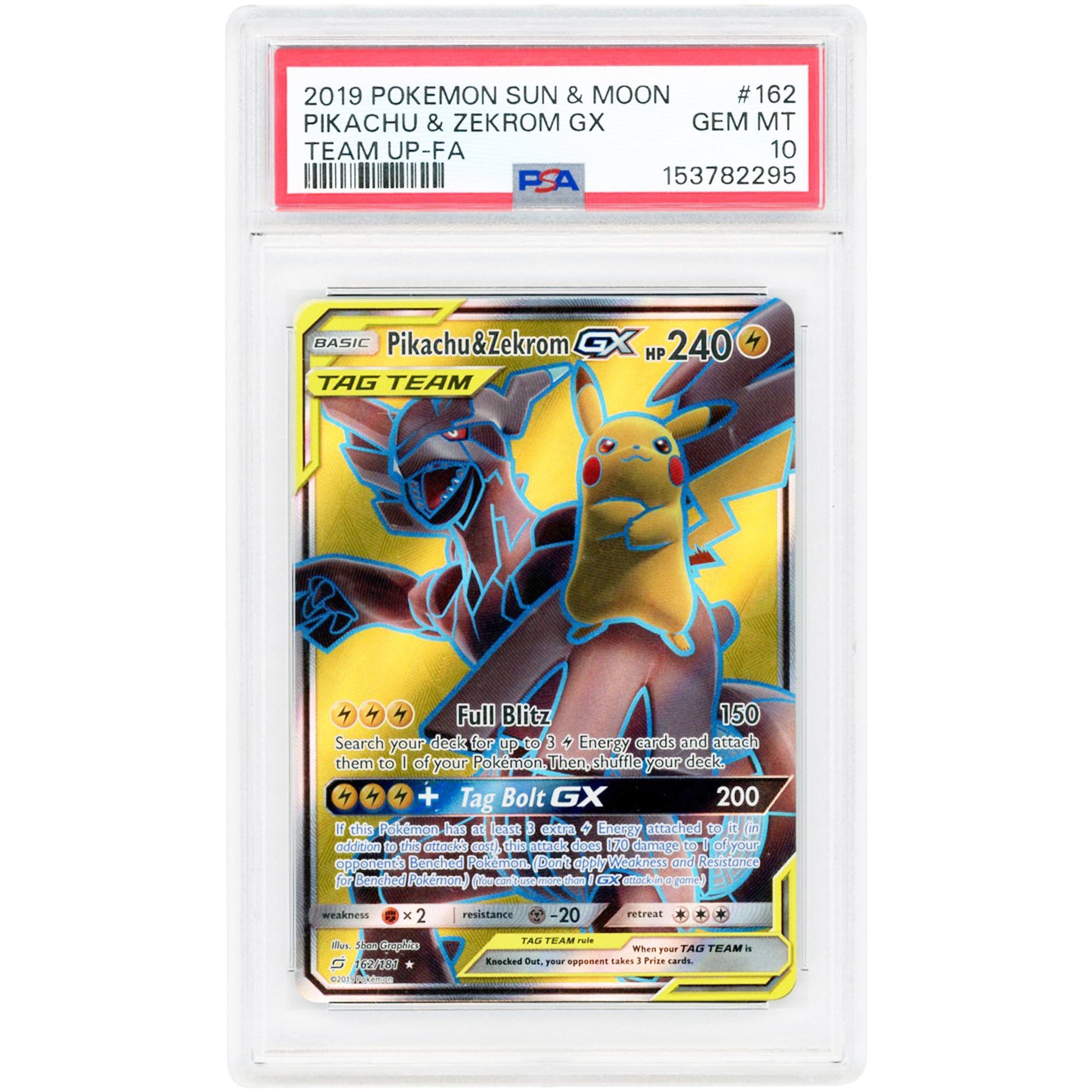 Pikachu & Zekrom GX 2019 Pokemon Team Up Ultra Rare #162 PSA Authenticated 10 Card