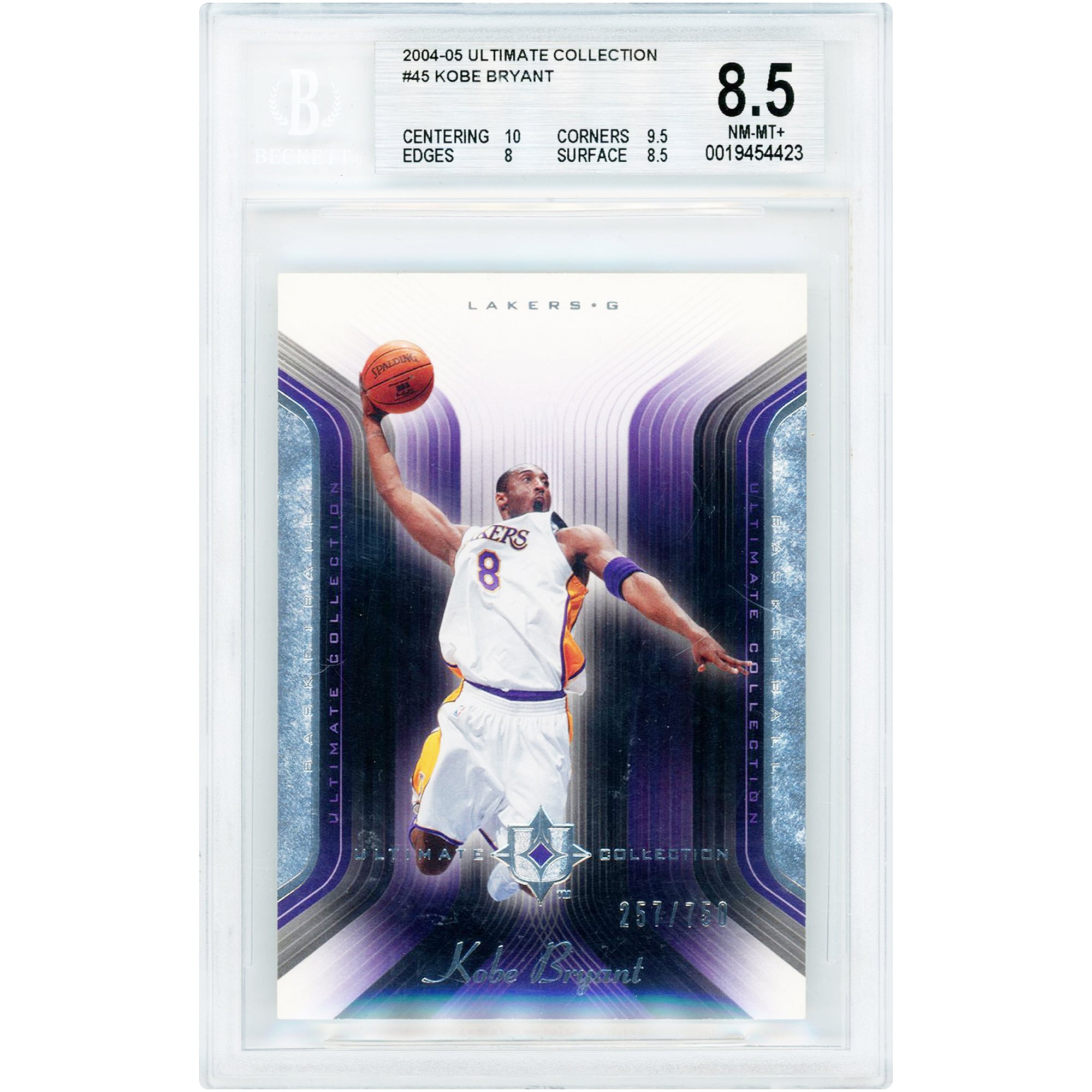 Kobe Bryant Los Angeles Lakers 2004-05 Upper Deck Ultimate Collection #45 #257/750 BGS Authenticated 8.5 Card - 10,9.5,8,8.5 Subgrades. rookie card picture