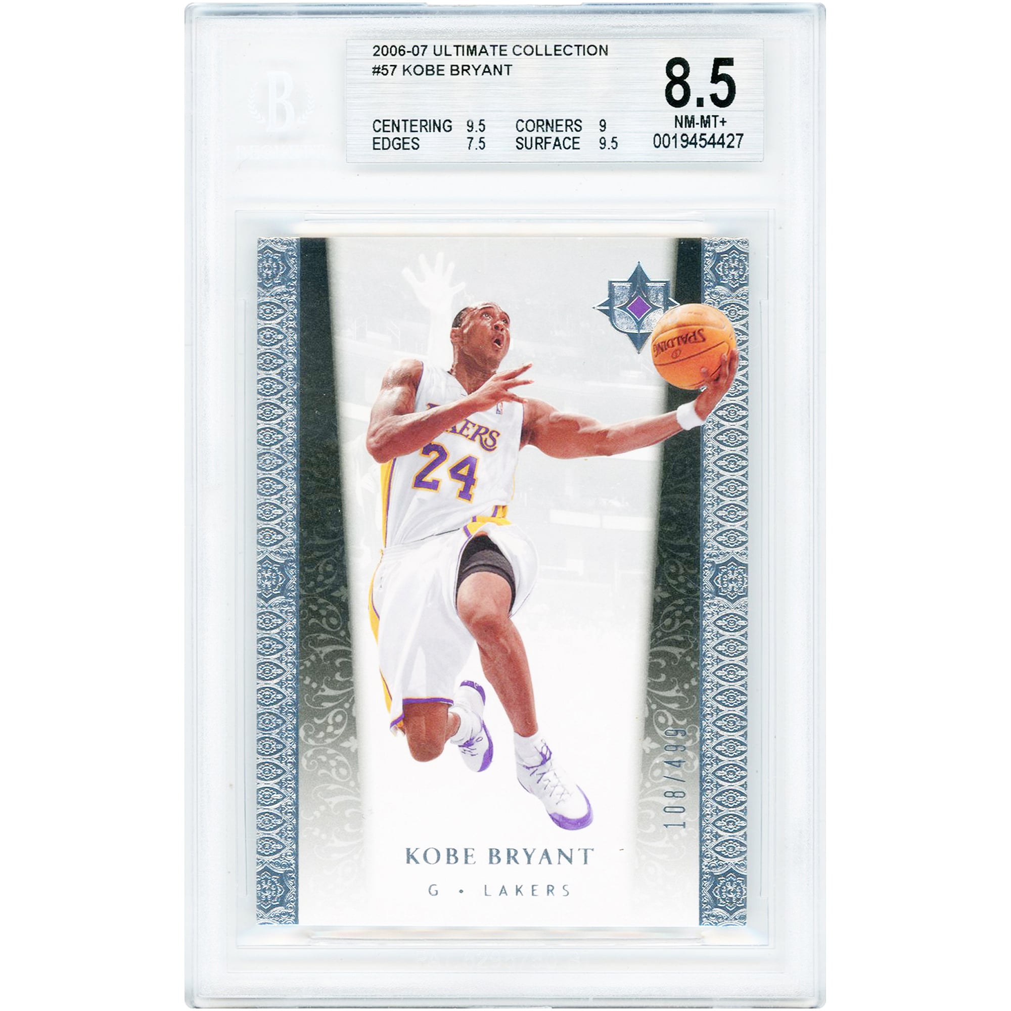 Kobe Bryant Los Angeles Lakers 2006-07 Upper Deck Ultimate Collection #57 #108/499 BGS Authenticated 8.5 Card - 9.5,9,7.5,9.5 Subgrades. rookie card picture