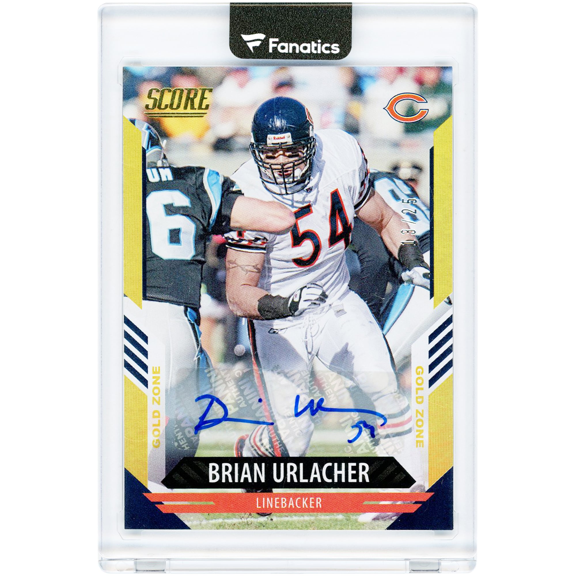 Brian Urlacher Chicago Bears Autographed 2021 Panini Score Gold Zone #126 #13/25 Card