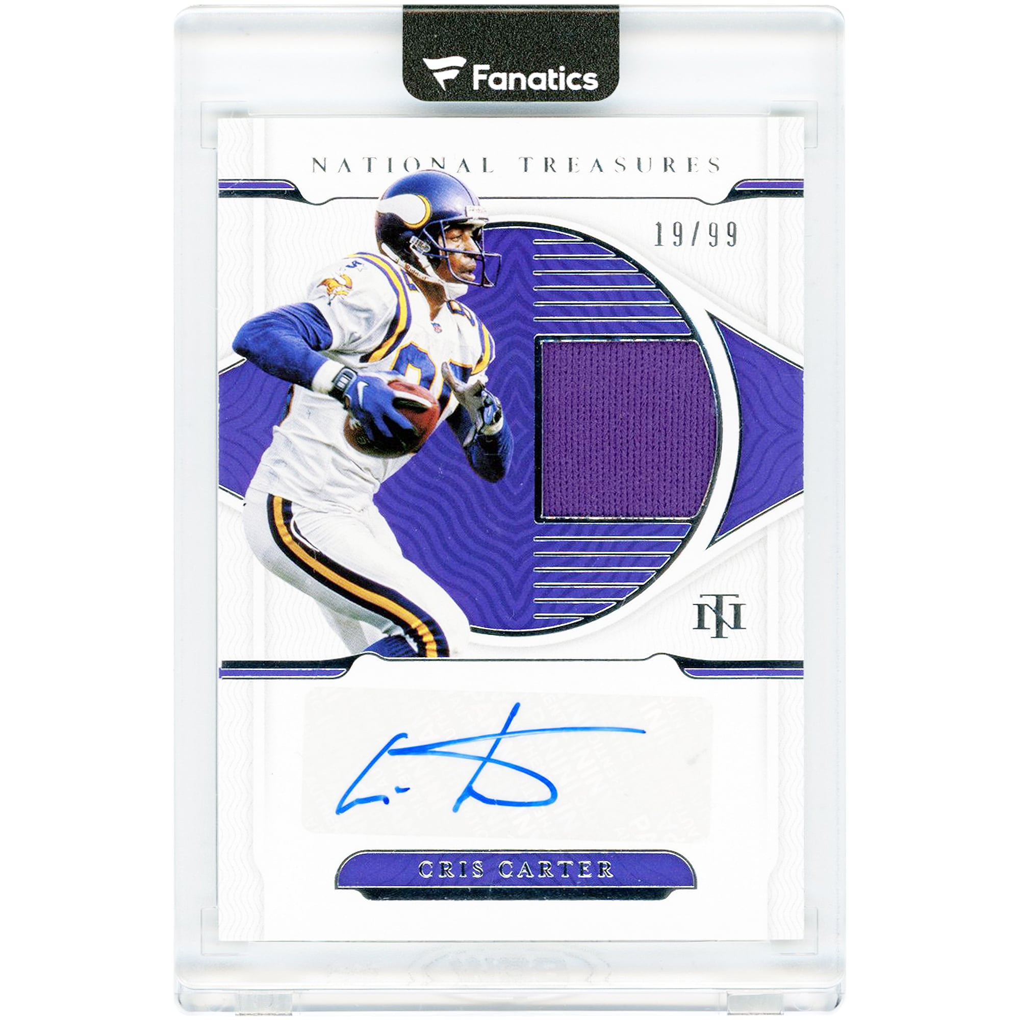 Cris Carter Minnesota Vikings Autographed 2021 Panini National Treasures Relic #MS-CC #19/99 Card