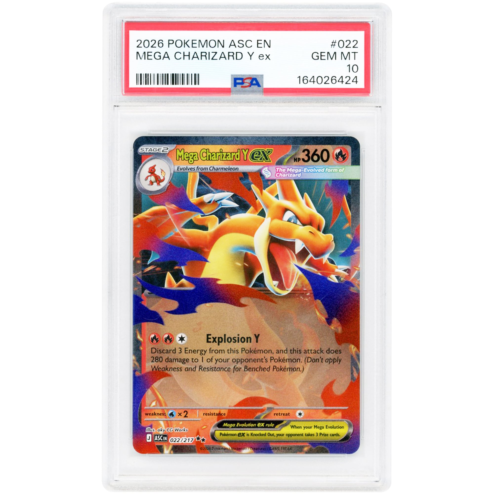 Mega Charizard Y ex 2026 Pokemon Ascended Heroes Double Rare #22 PSA Authenticated 10 Card