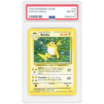 Raichu 1999 Pokemon Base Set Holo Rare #14 PSA Authenticated 8 Card