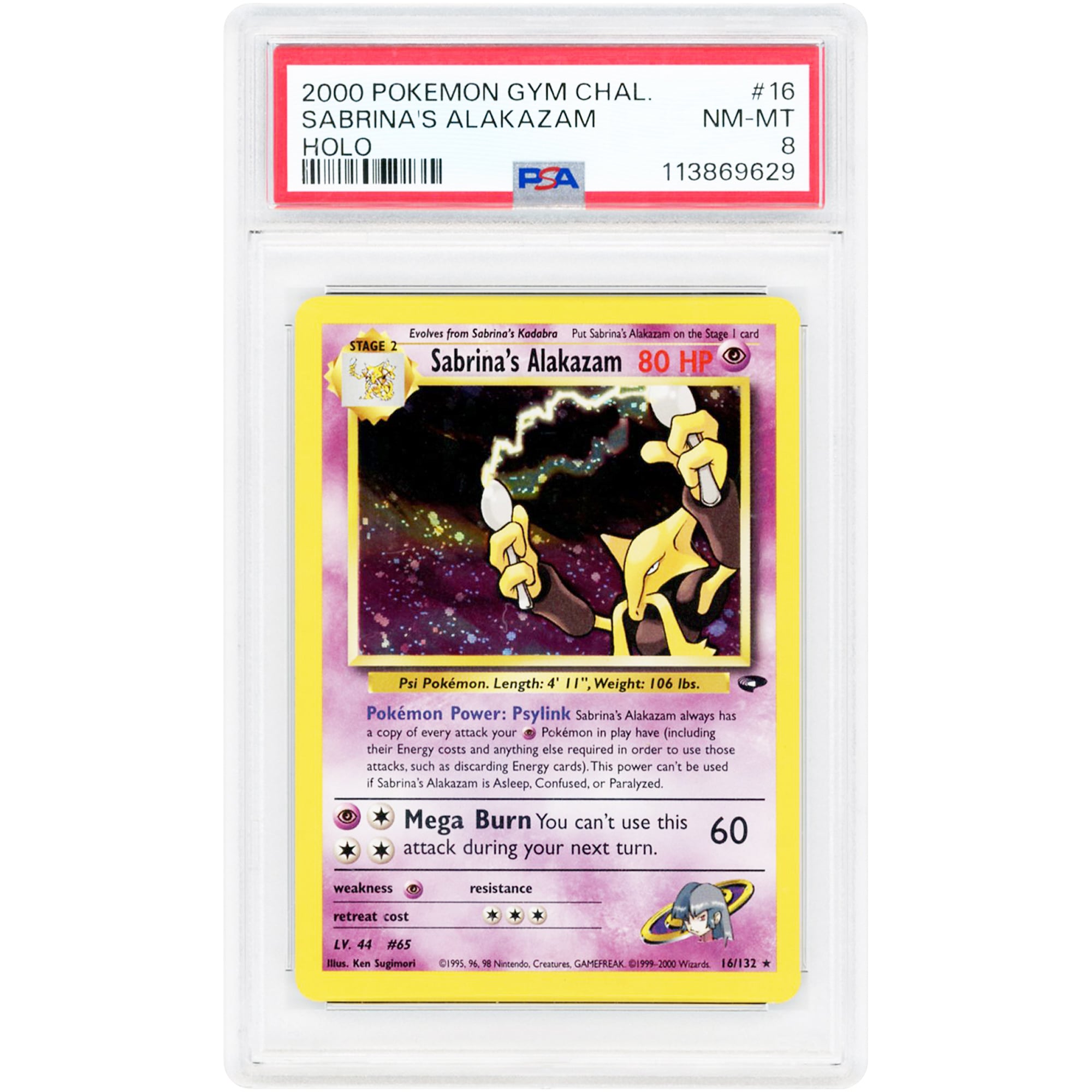 Sabrina's Alakazam 2000 Pokemon Gym Challenge Holo Rare #16 PSA Authenticated 8 Card