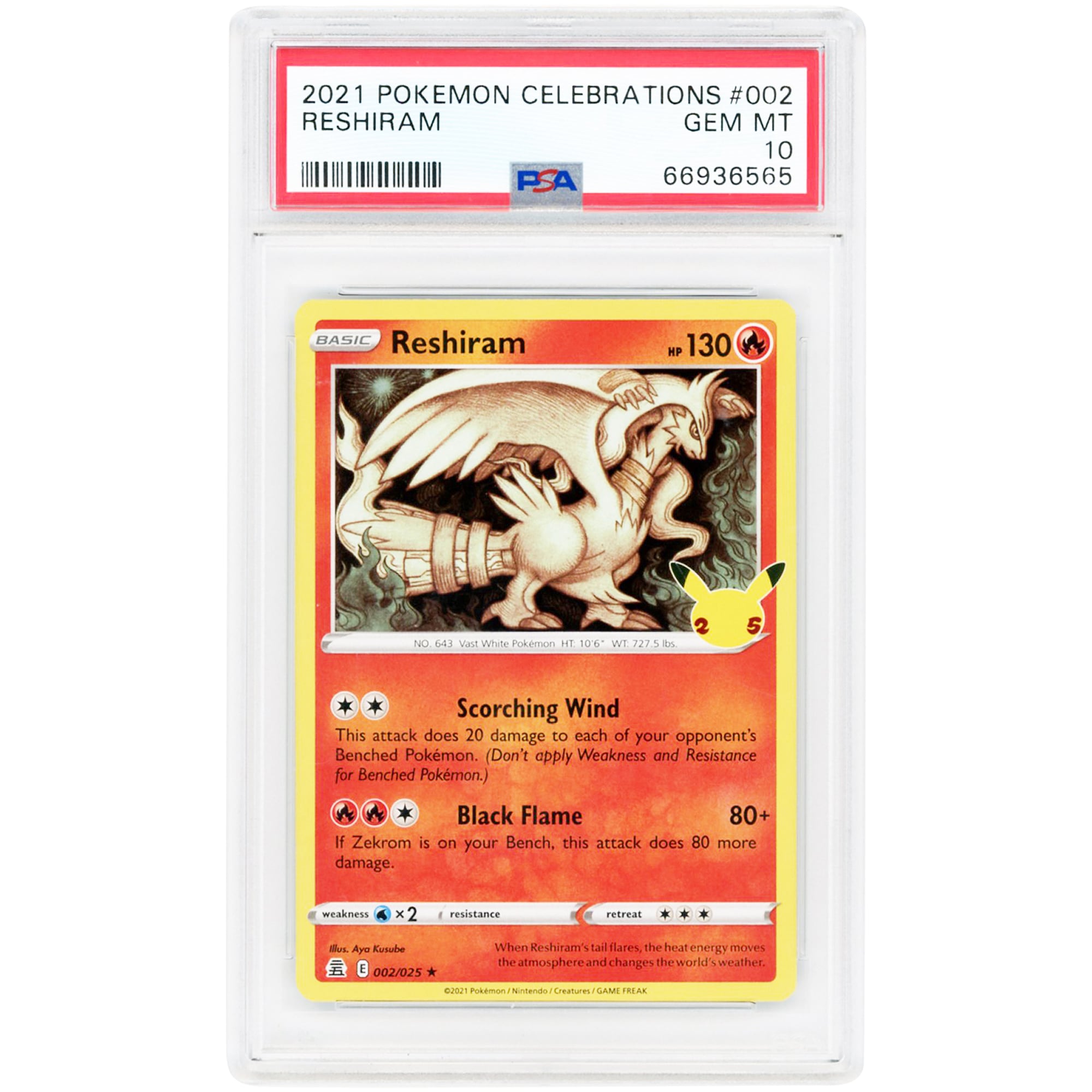 Reshiram 2021 Pokemon Celebrations Holo Rare #2 PSA Authenticated 10 Card