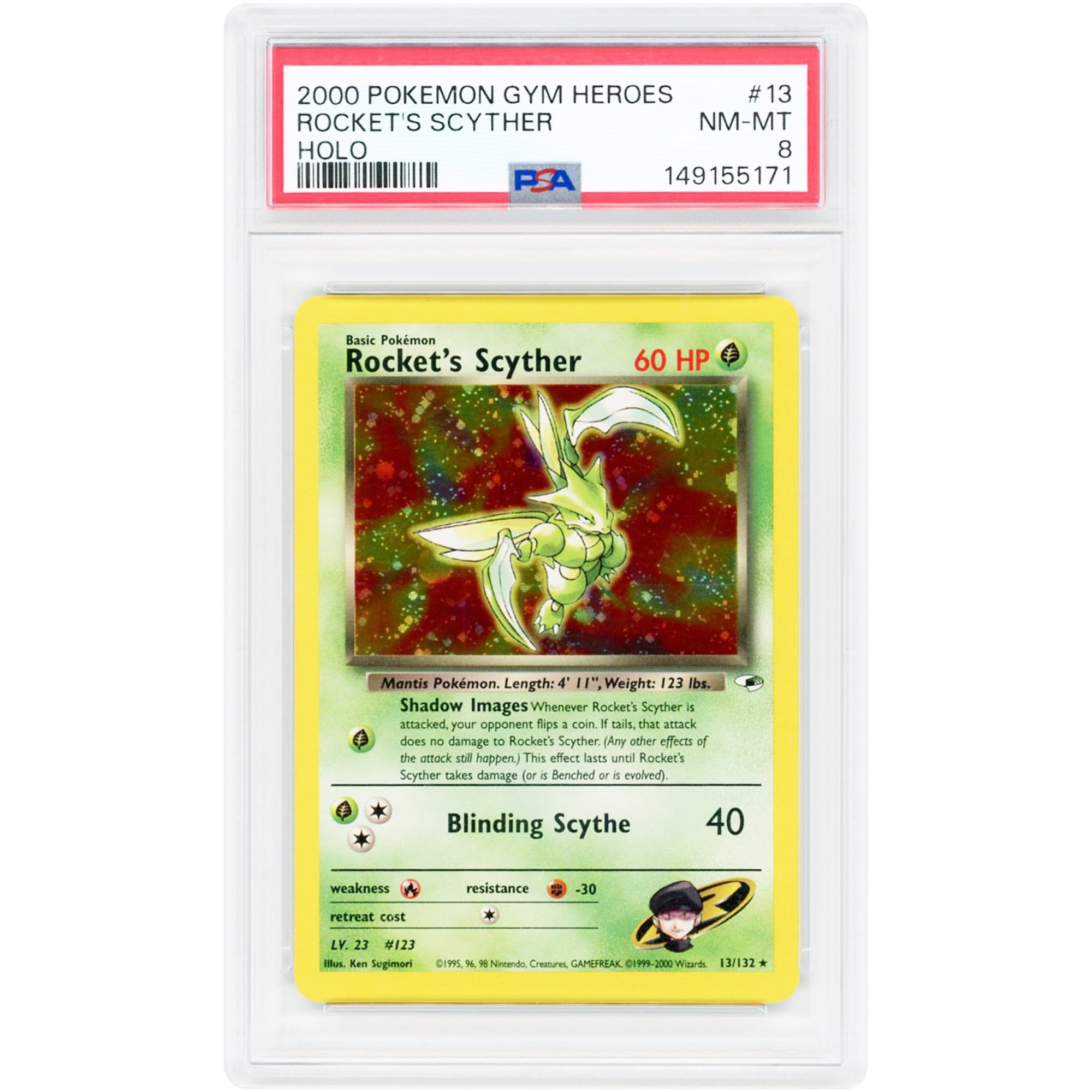 Rocket's Scyther 2000 Pokemon Gym Heroes Holo Rare #13 PSA Authenticated 8 Card