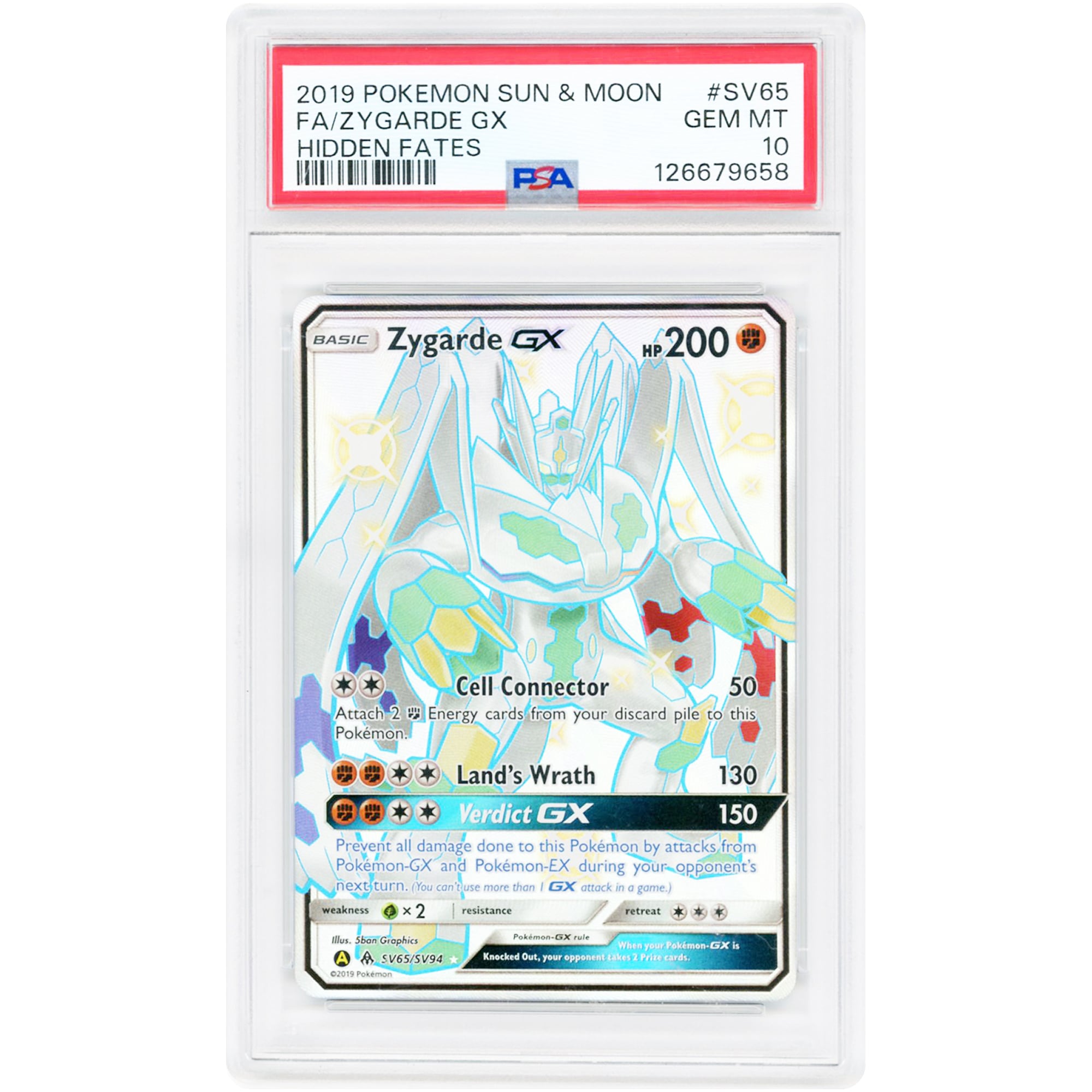 Zygarde GX 2019 Pokemon Hidden Fates Shiny Vault Shiny Holo Rare #SV65 PSA Authenticated 10 Card