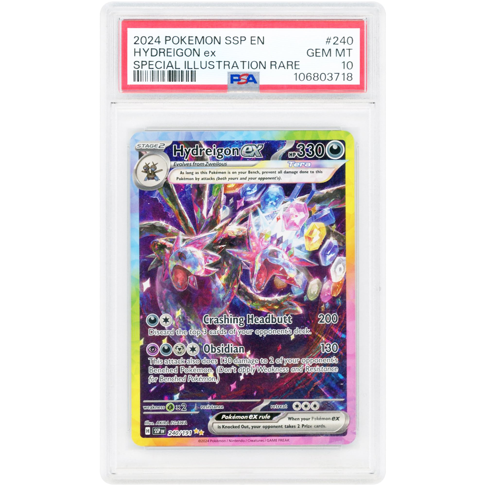 Hydreigon ex 2024 Pokemon Surging Sparks Special Illustration Rare #240 PSA Authenticated 10 Card