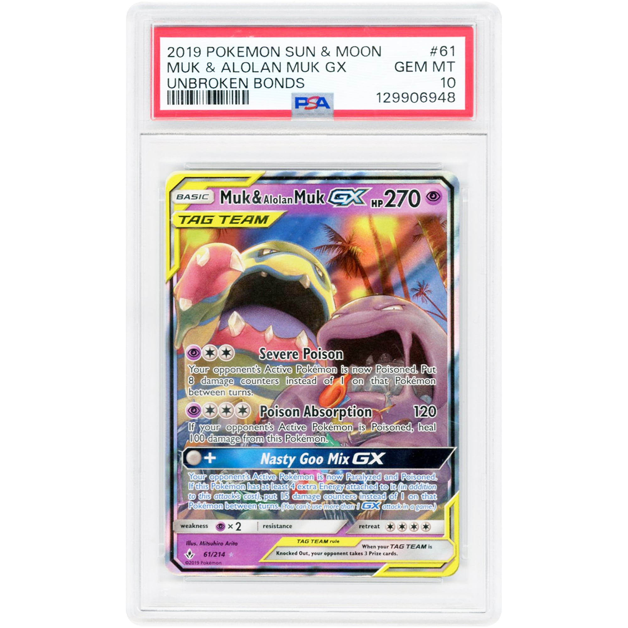 Muk & Alolan Muk GX 2019 Pokemon Unbroken Bonds Ultra Rare #61 PSA Authenticated 10 Card