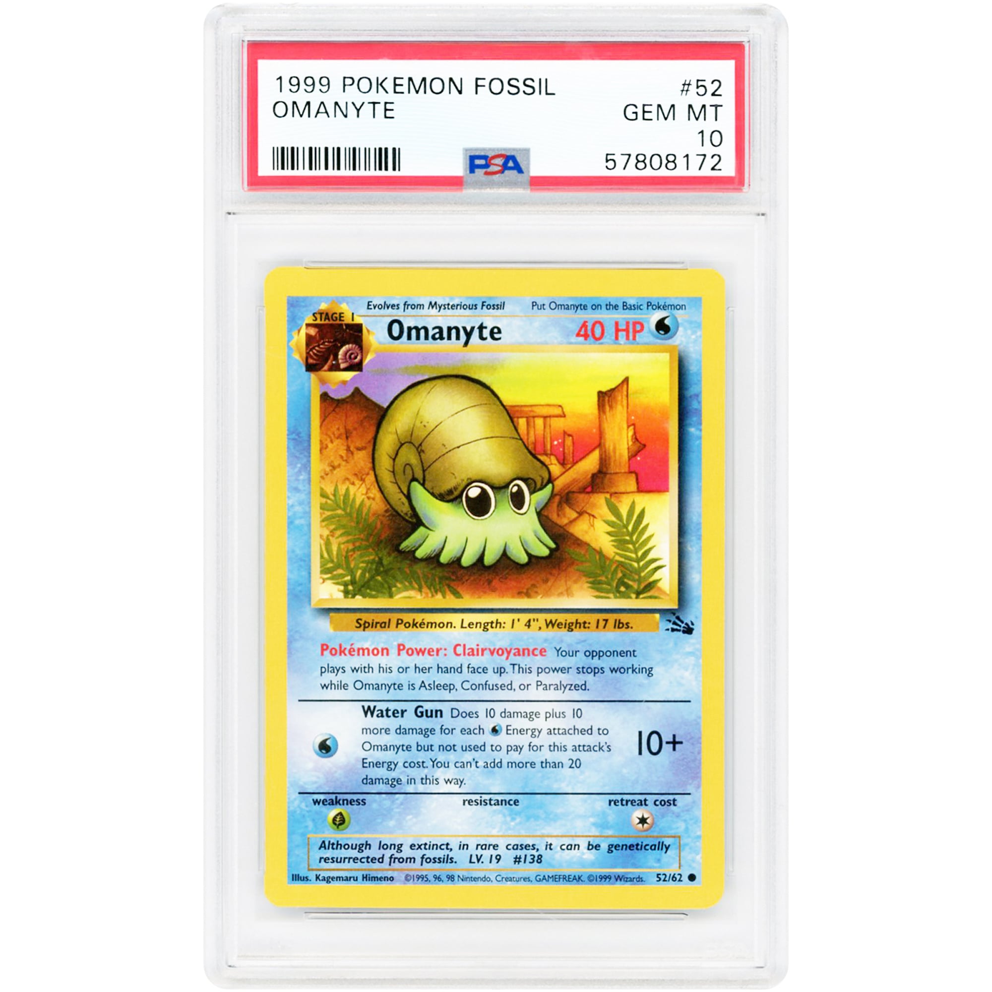 Omanyte 1999 Pokemon Fossil Common #52 PSA Authenticated 10 Card