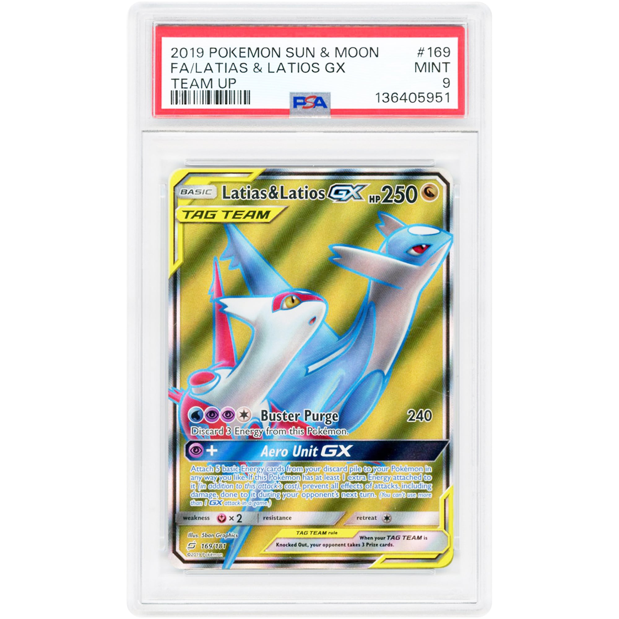Latias & Latios GX 2019 Pokemon Team Up Ultra Rare #169 PSA Authenticated 9 Card