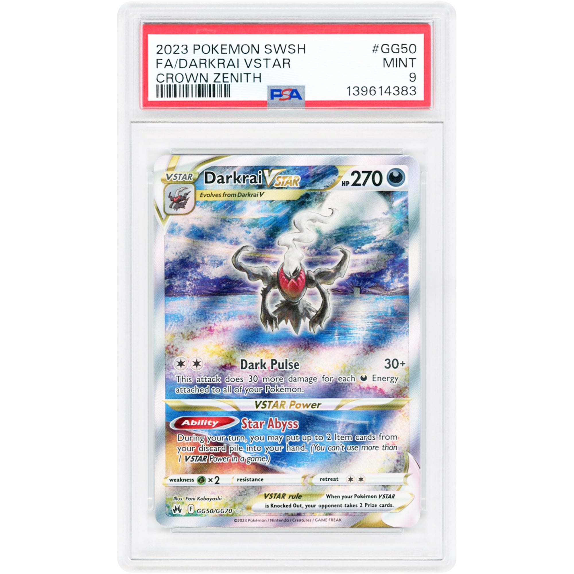 Darkrai VSTAR 2023 Pokemon Crown Zenith Galarian Gallery Ultra Rare #GG50 PSA Authenticated 9 Card