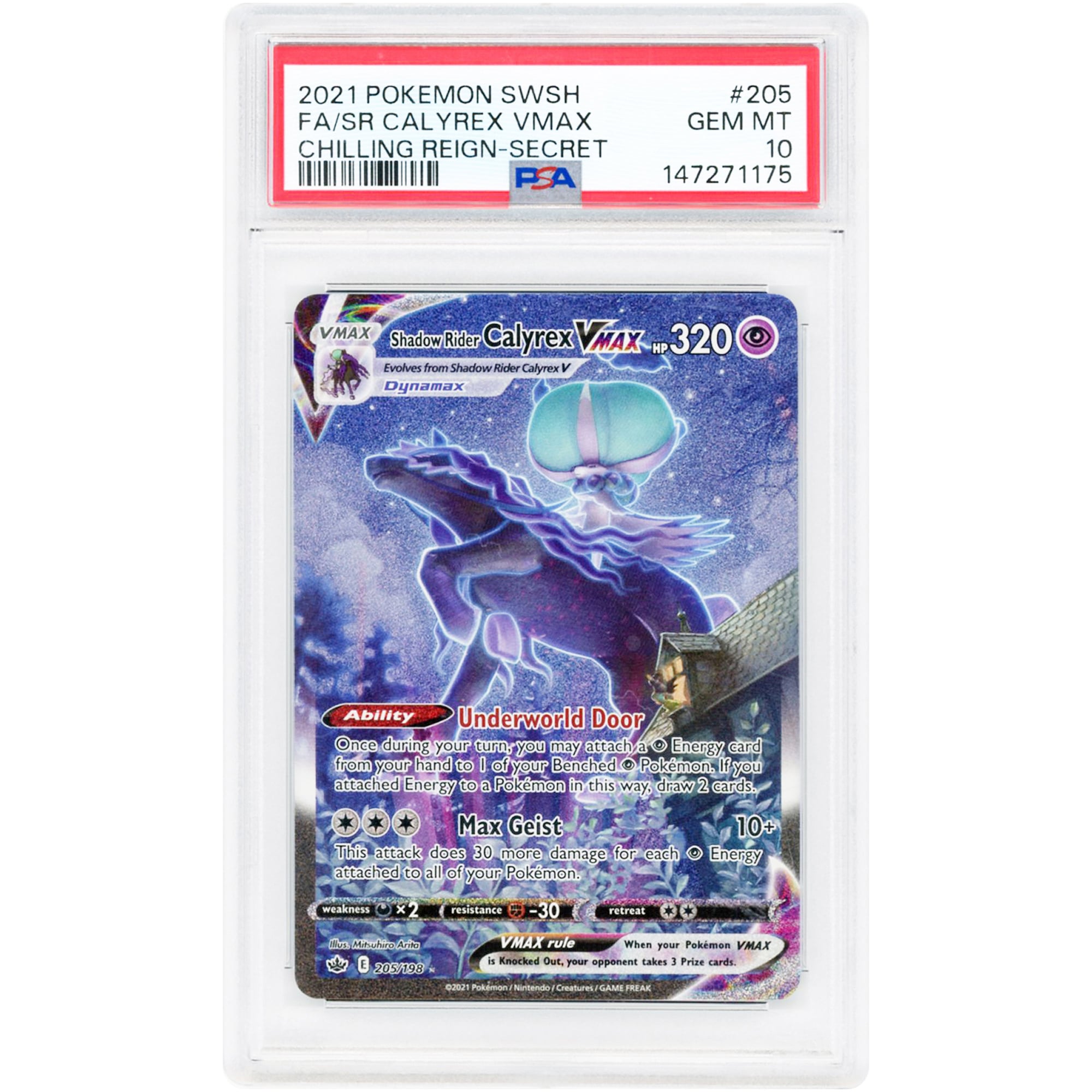 Shadow Rider Calyrex VMAX 2021 Pokemon Chilling Reign Secret Rare #205 PSA Authenticated 10 Card