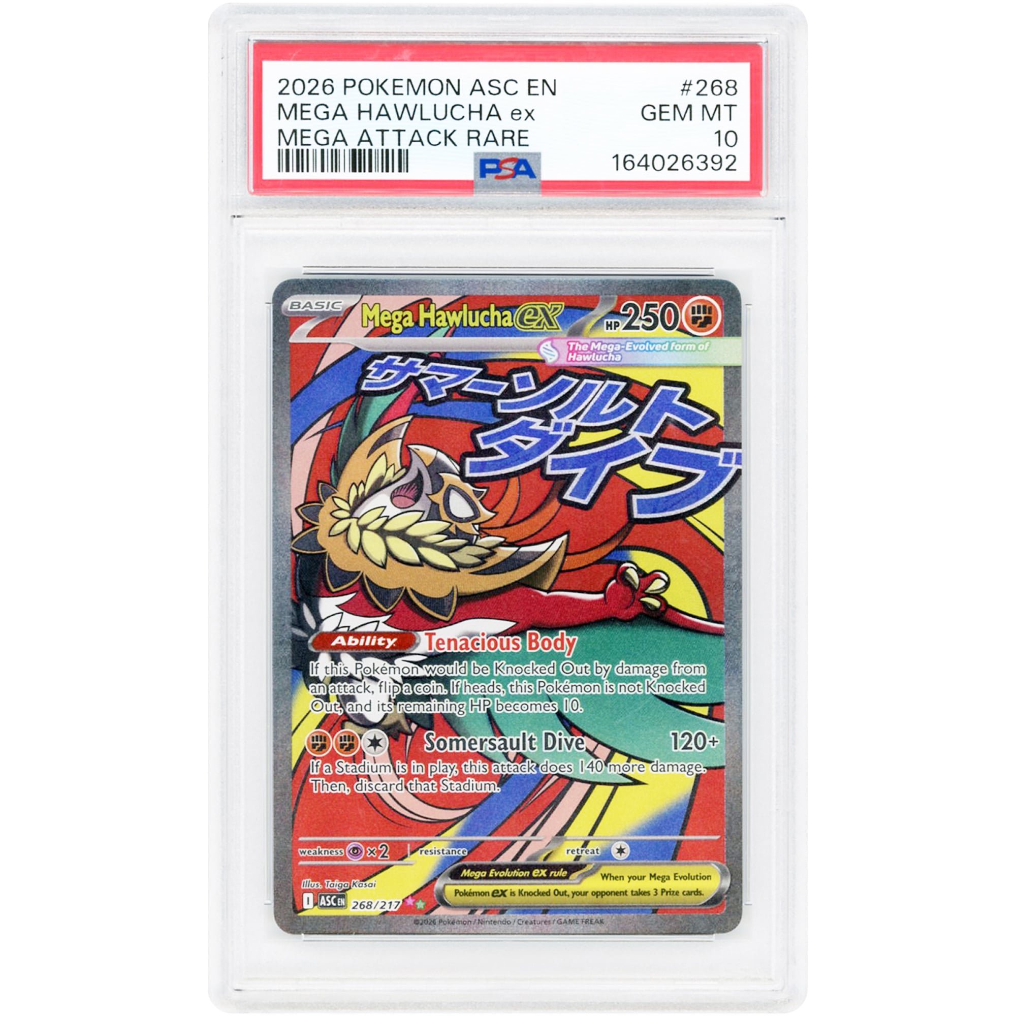 Mega Hawlucha ex 2026 Pokemon Ascended Heroes Mega Attack Rare #268 PSA Authenticated 10 Card
