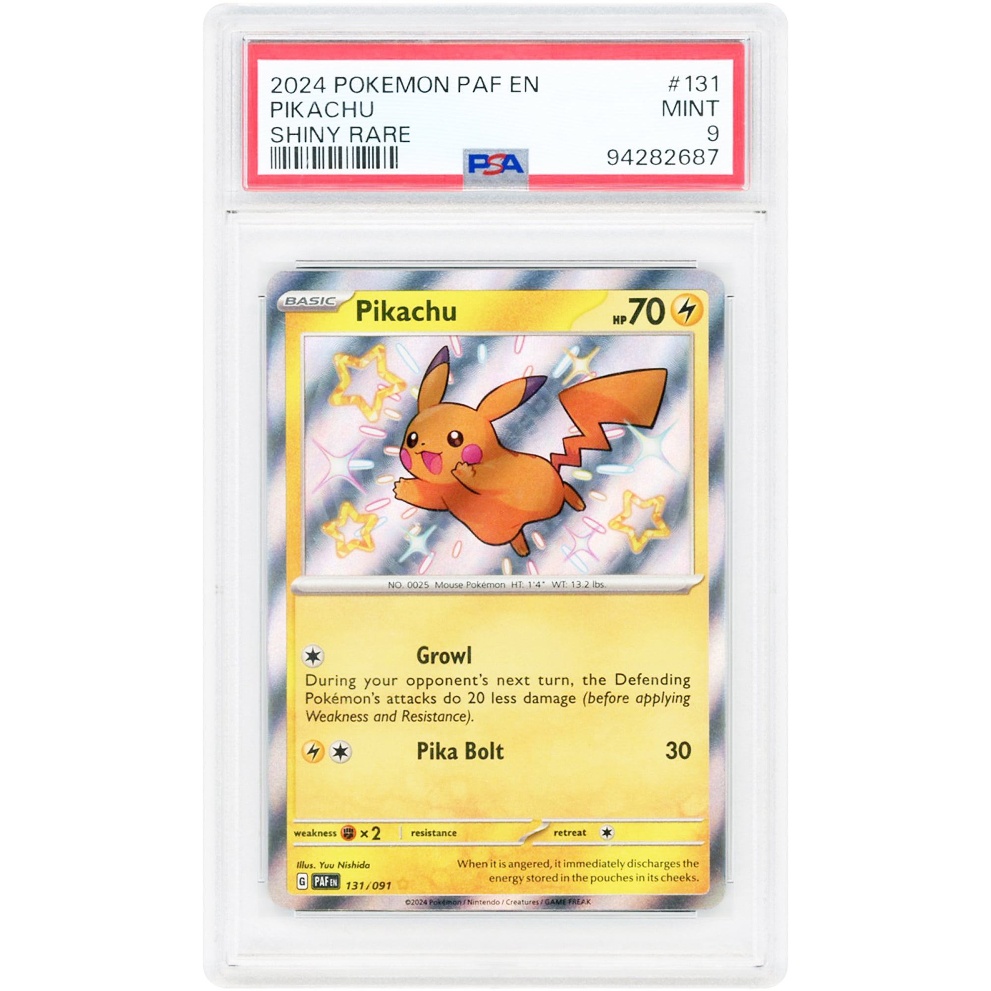Pikachu 2024 Pokemon Paldean Fates Shiny Rare #131 PSA Authenticated 9 Card