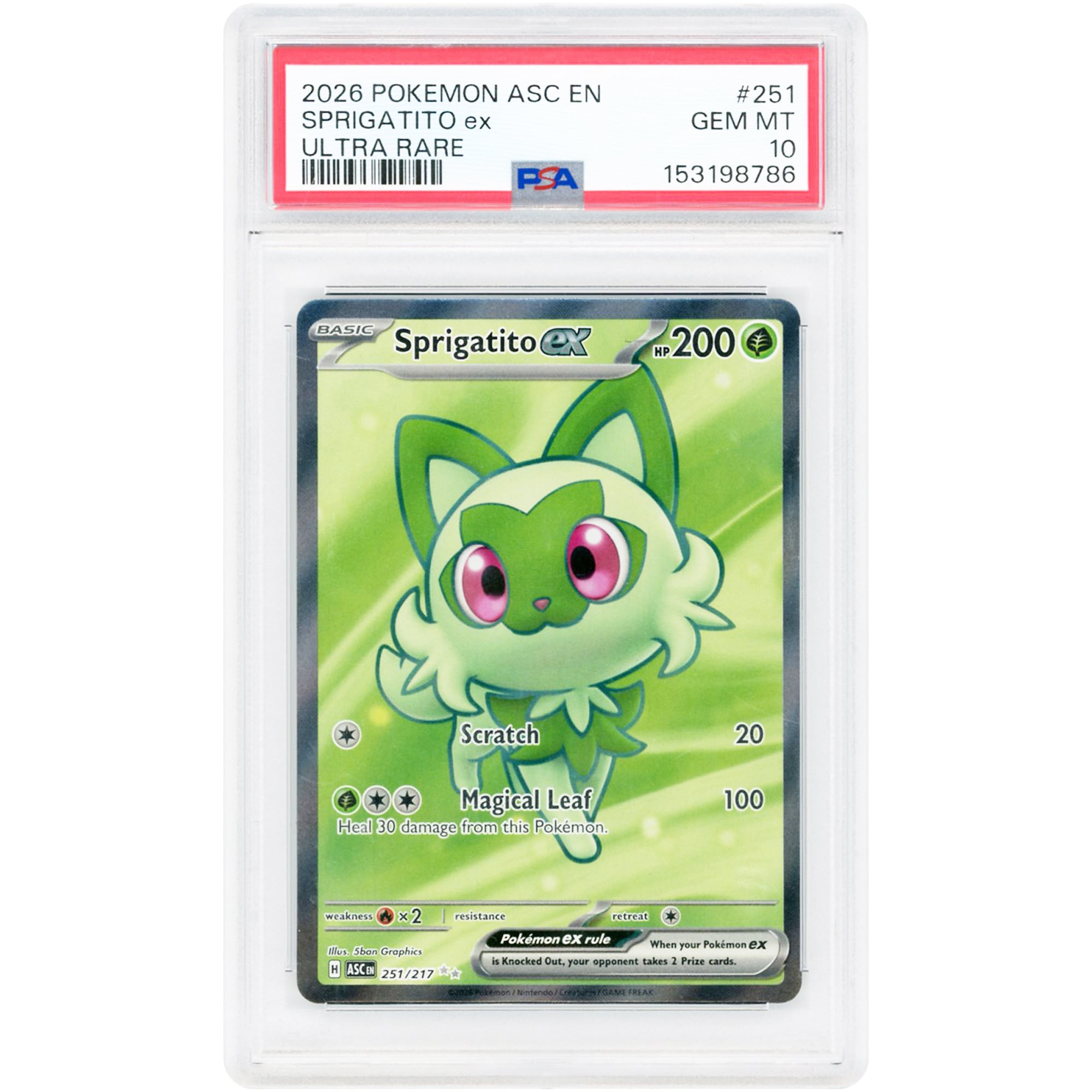 Sprigatito ex 2026 Pokemon Ascended Heroes Ultra Rare #251 PSA Authenticated 10 Card
