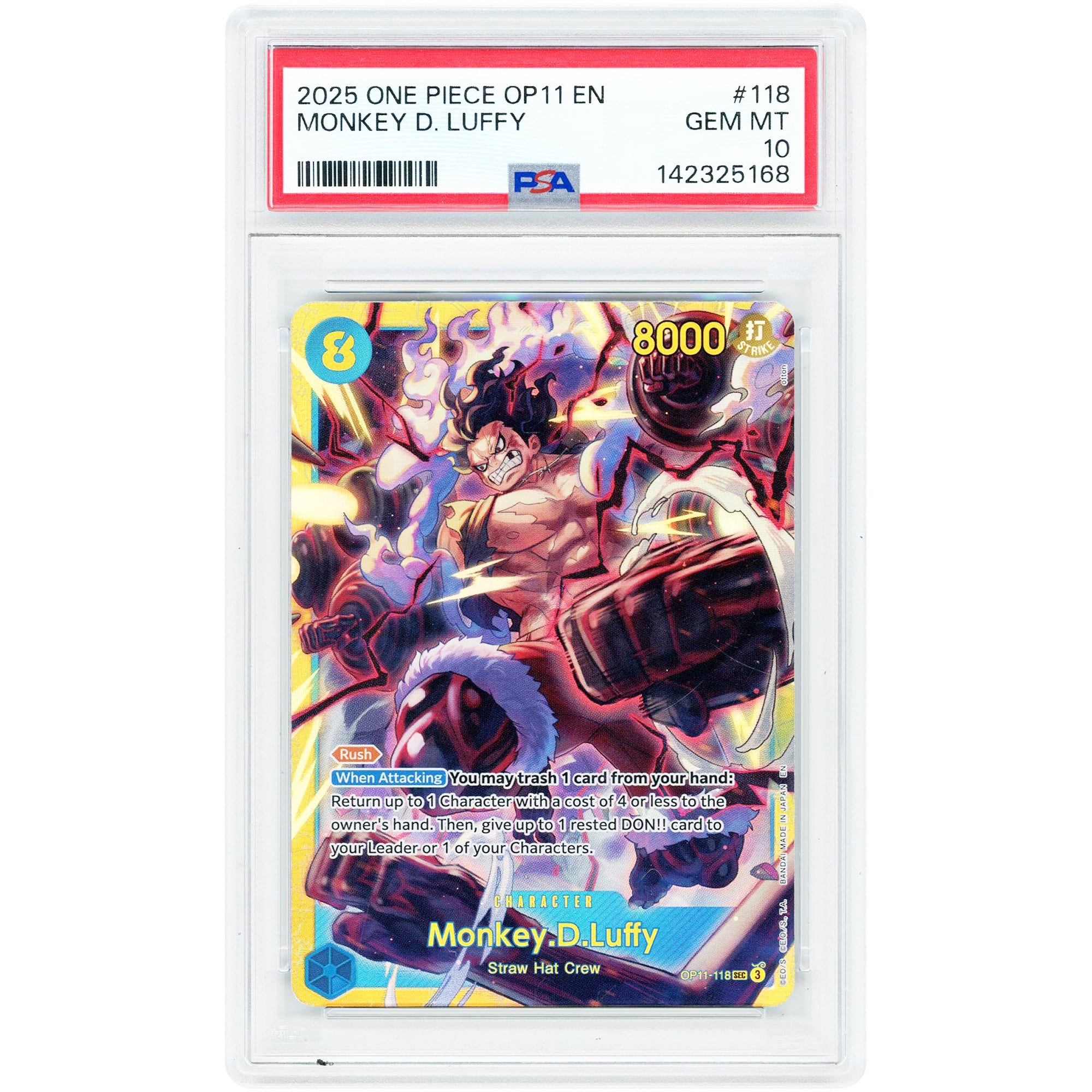 Monkey D. Luffy 2025 One Piece Royal Blood Secret Rare #OP11-118 PSA Authenticated 10 Card