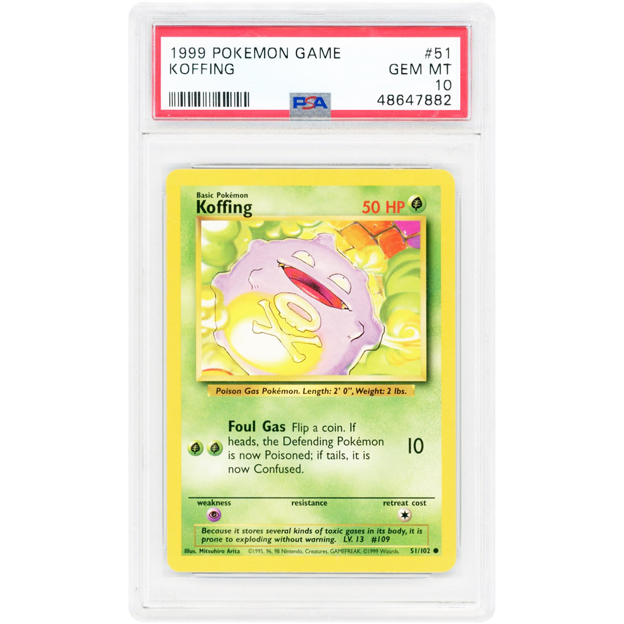 Koffing 1999 Pokemon Base Set Unlimited Common #51 PSA Authenticated 10 Card