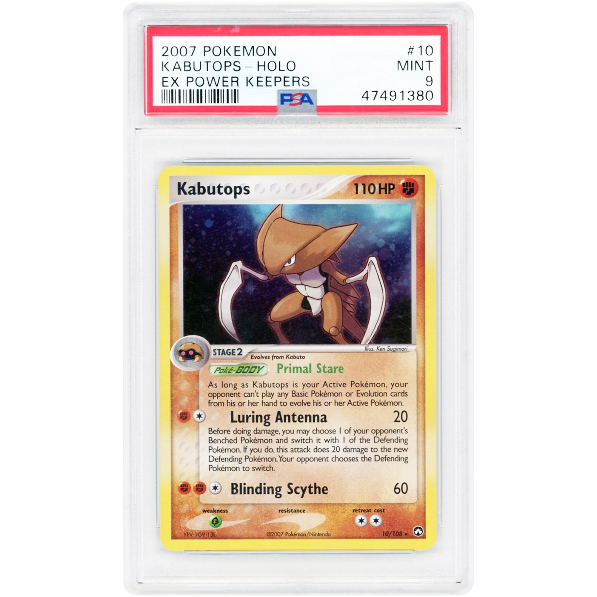 Kabutops 2007 Pokemon EX Power Keepers Holo Rare #10 PSA Authenticated 9 Card