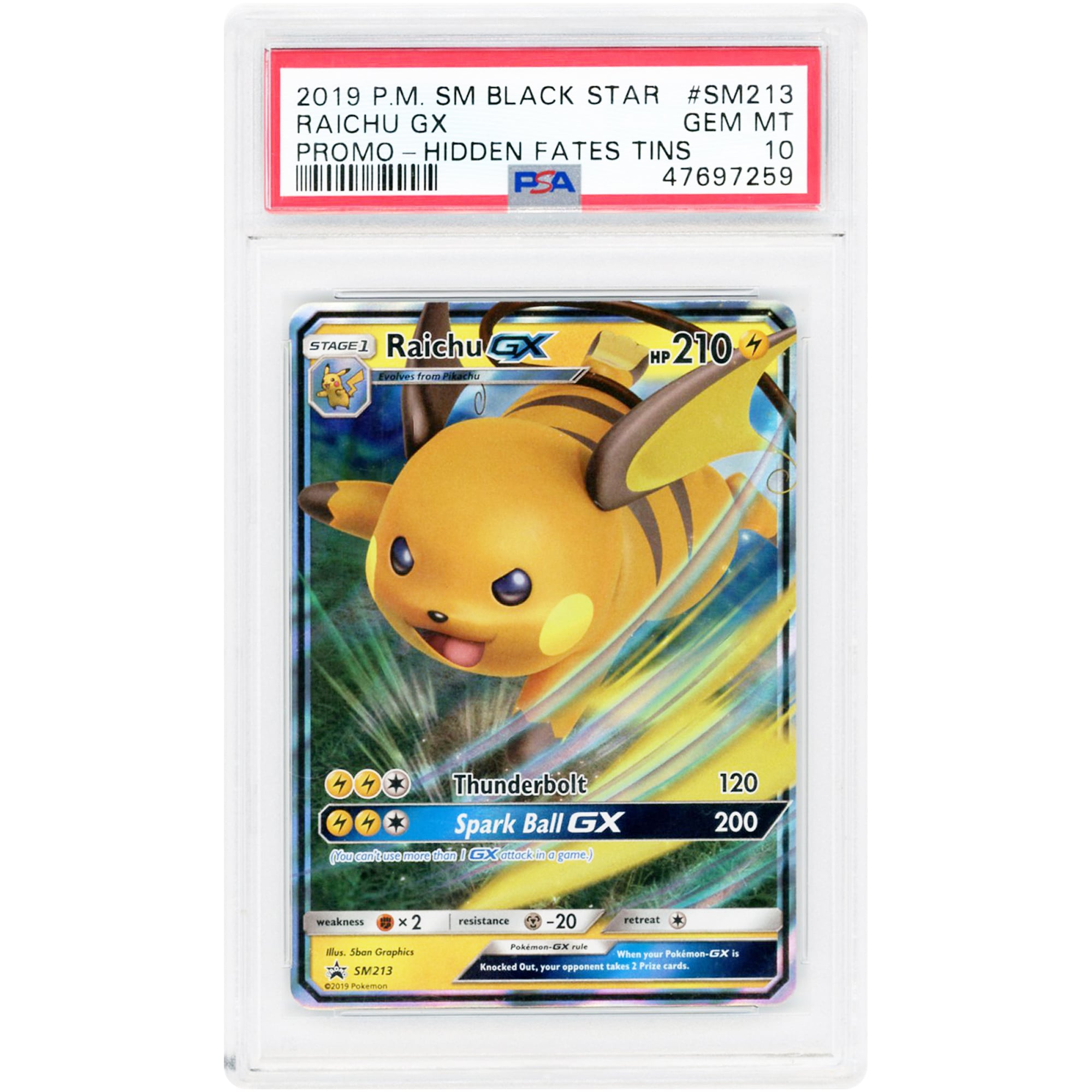 Raichu GX 2019 Pokemon Sun & Moon Promo #SM213 PSA Authenticated 10 Card