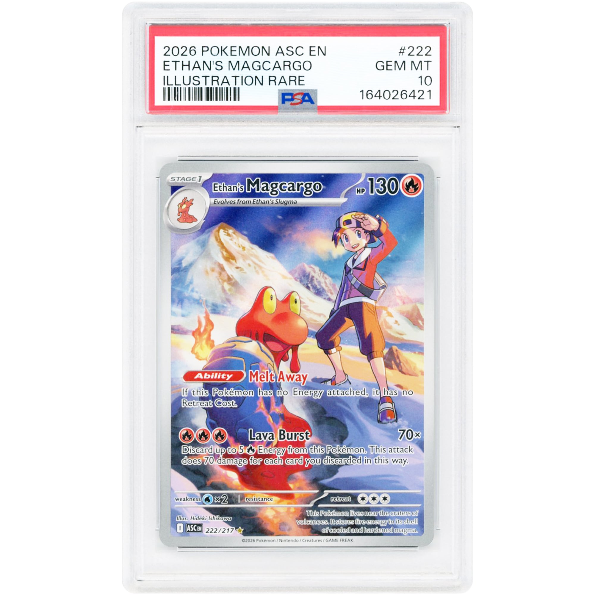 Ethan's Magcargo 2026 Pokemon Ascended Heroes Illustration Rare #222 PSA Authenticated 10 Card