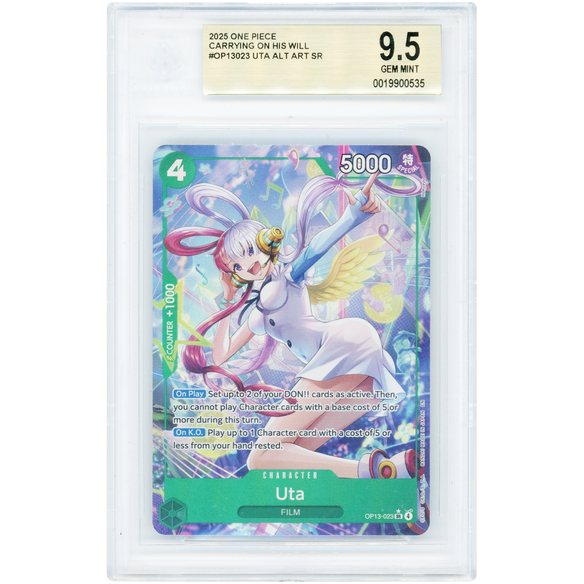 Uta 2025 One Piece Carrying On His Will Alternate Art Secret Rare #OP13-023 BGS Authenticated 9.5 Card