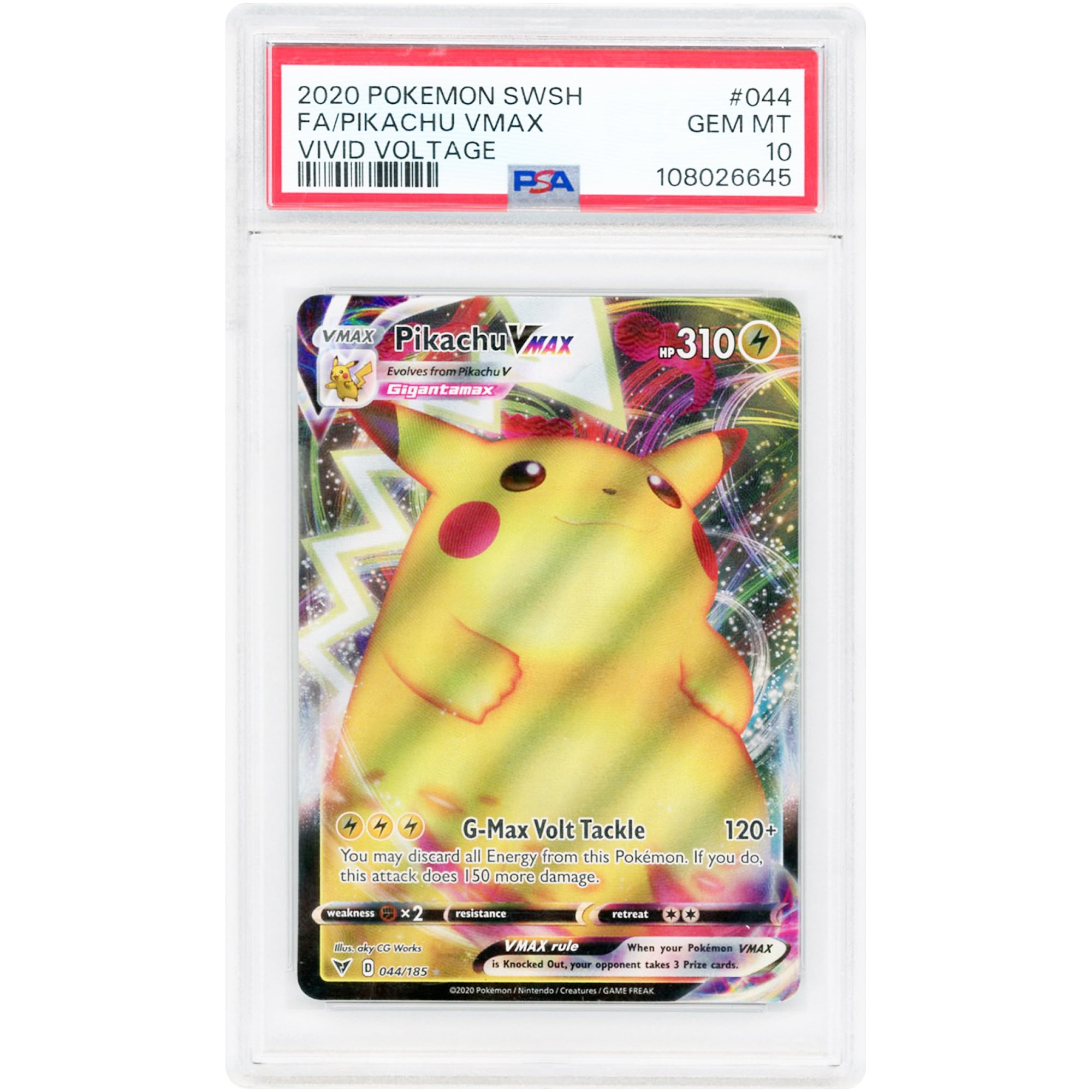 Pikachu VMAX 2020 Pokemon Vivid Voltage Ultra Rare #44 PSA Authenticated 10 Card