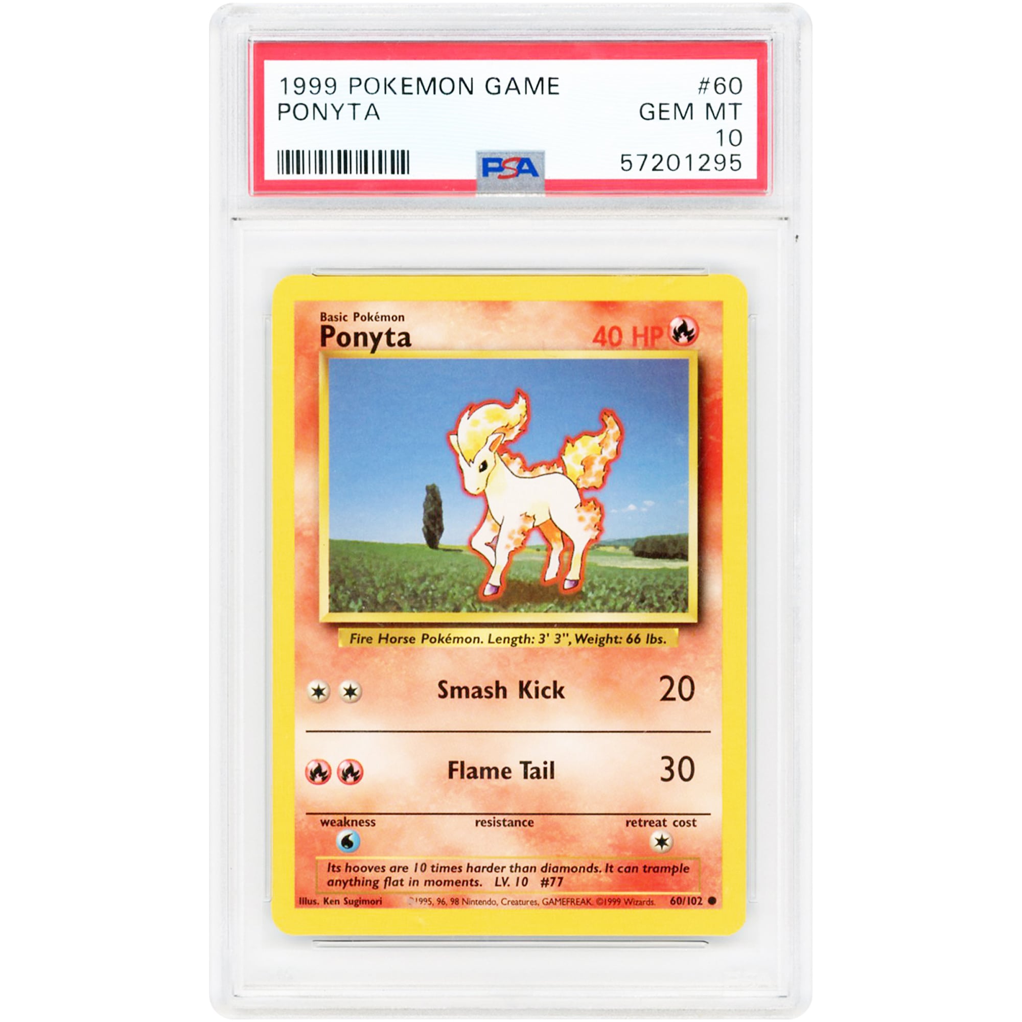 Ponyta 1999 Pokemon Base Set Unlimited Common #60 PSA Authenticated 10 Card