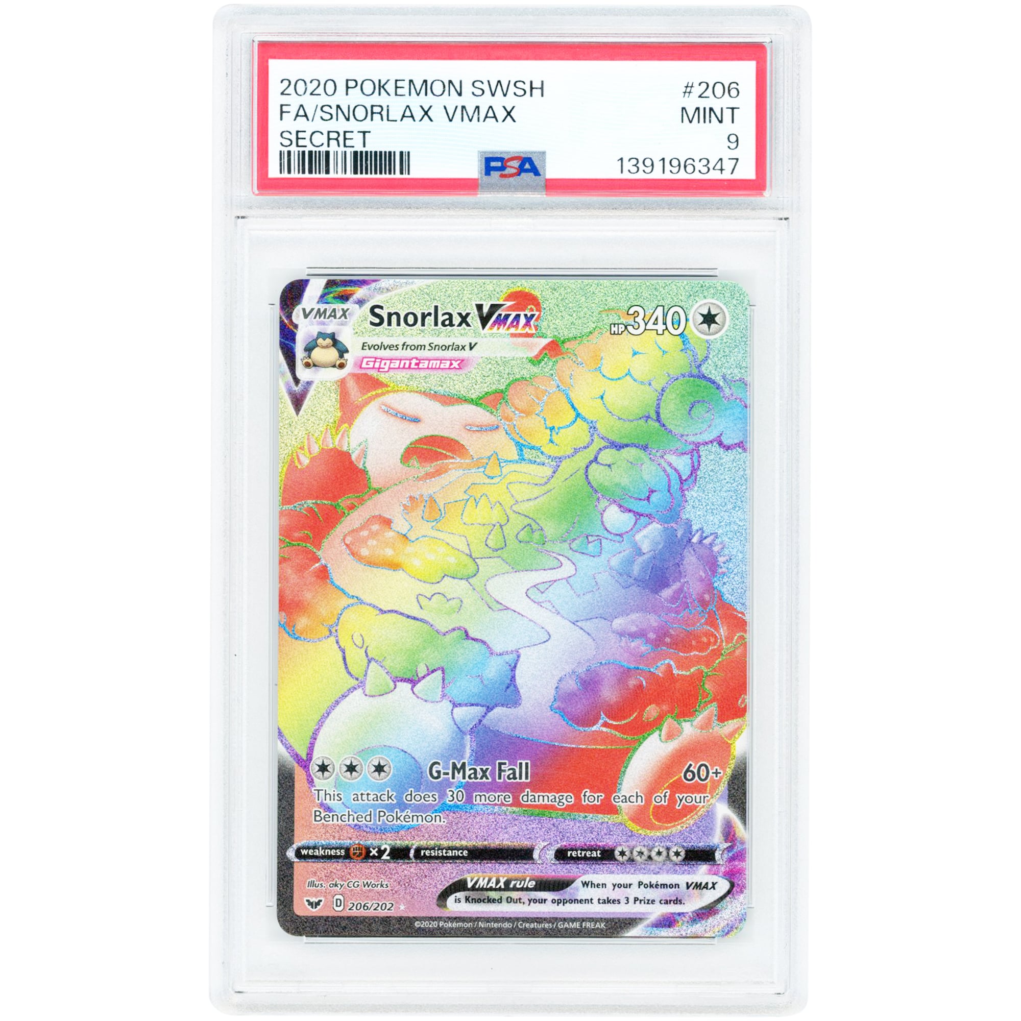 Snorlax VMAX 2020 Pokemon Sword & Shield Base Set Secret Rare #206 PSA Authenticated 9 Card
